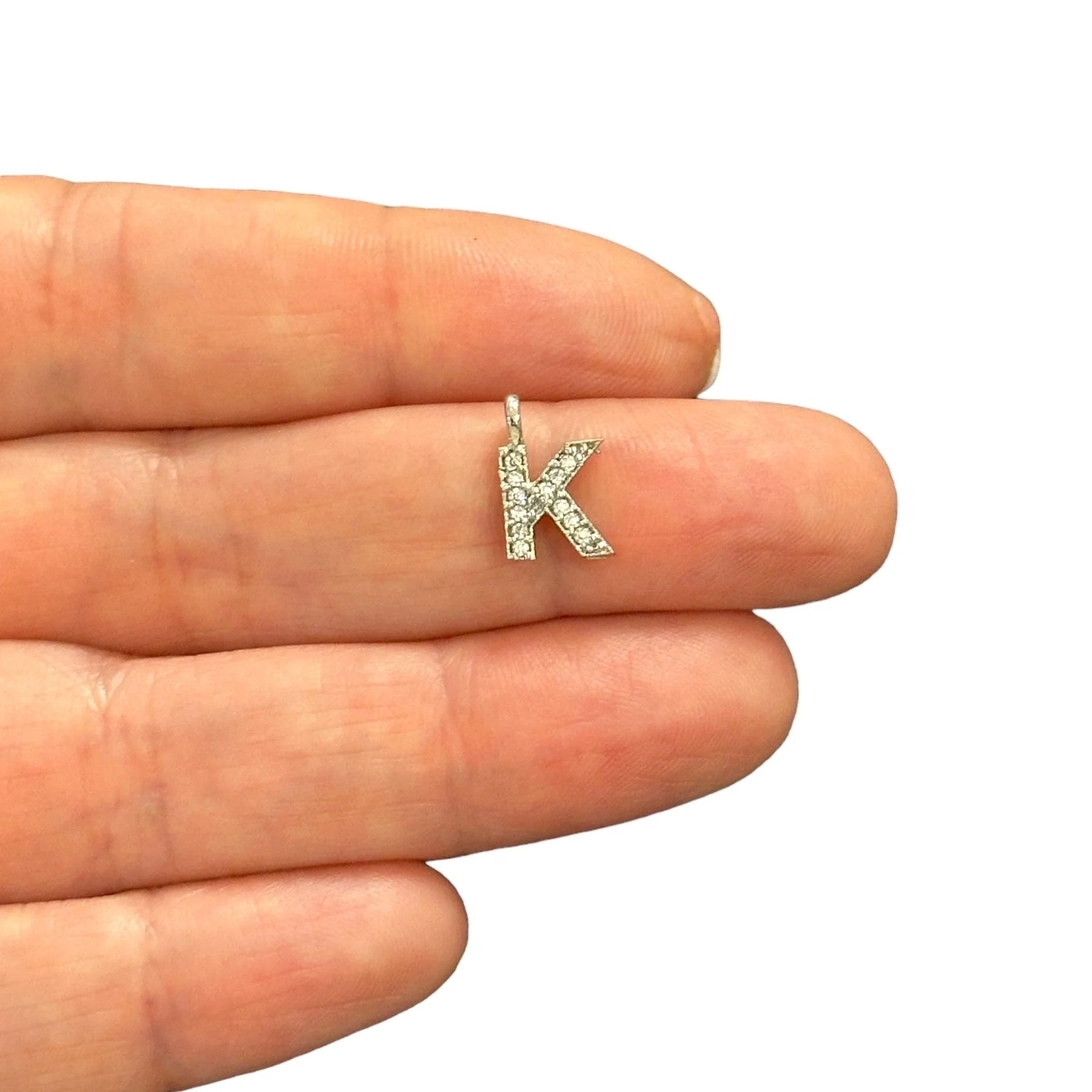 NEW!! Rhodium Plated Brass Micro Pave Initial Charms - Image 12