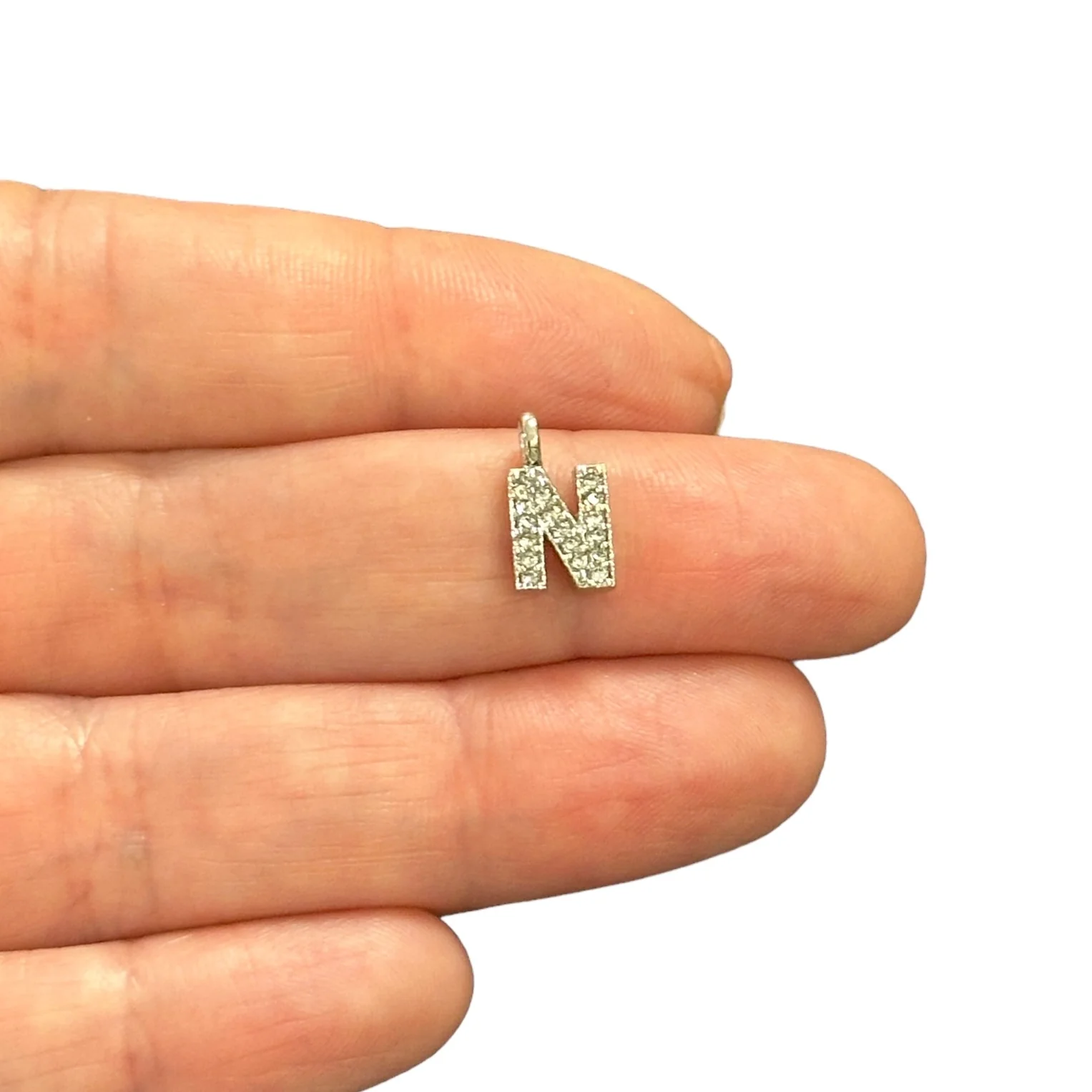 NEW!! Rhodium Plated Brass Micro Pave Initial Charms - Image 15