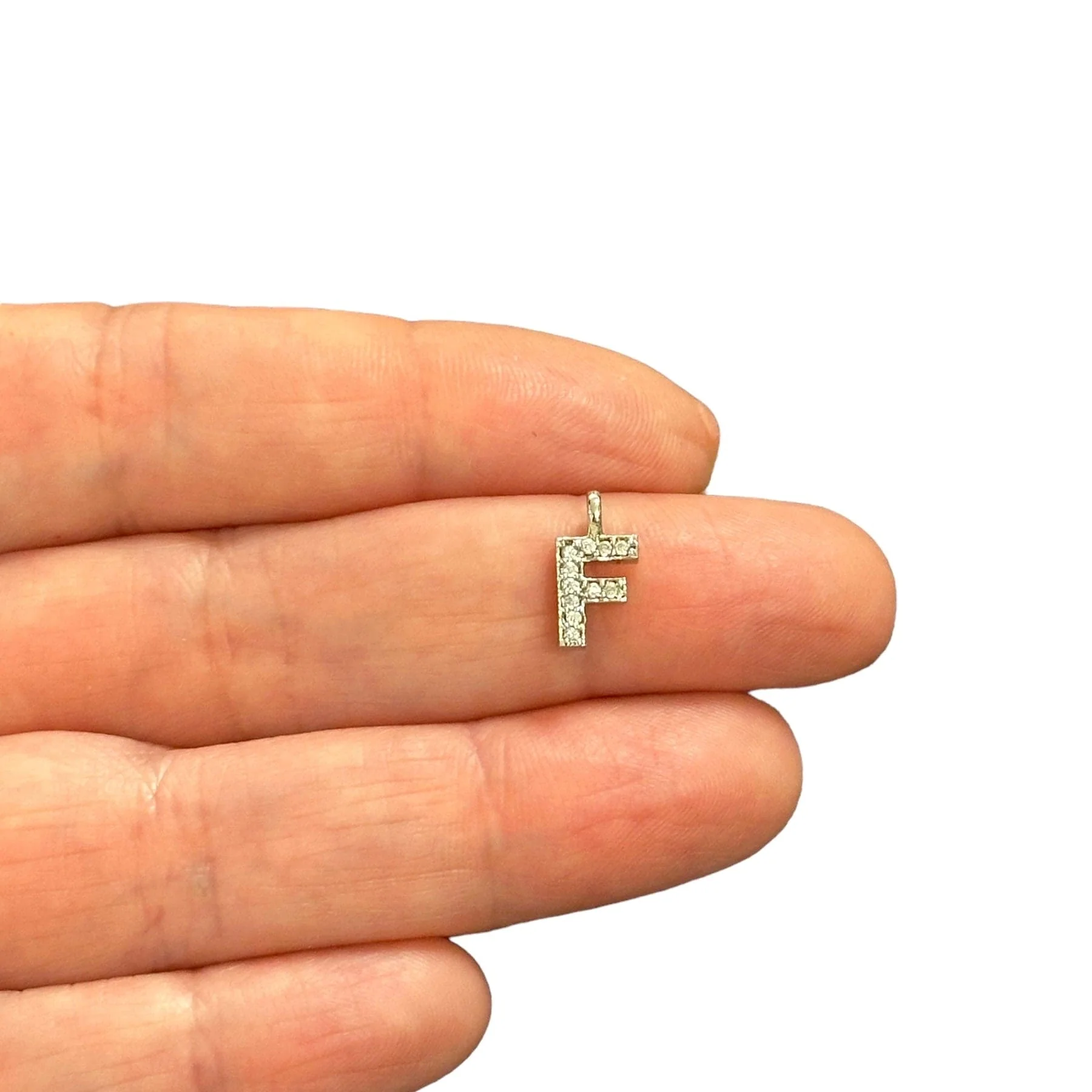 NEW!! Rhodium Plated Brass Micro Pave Initial Charms - Image 3
