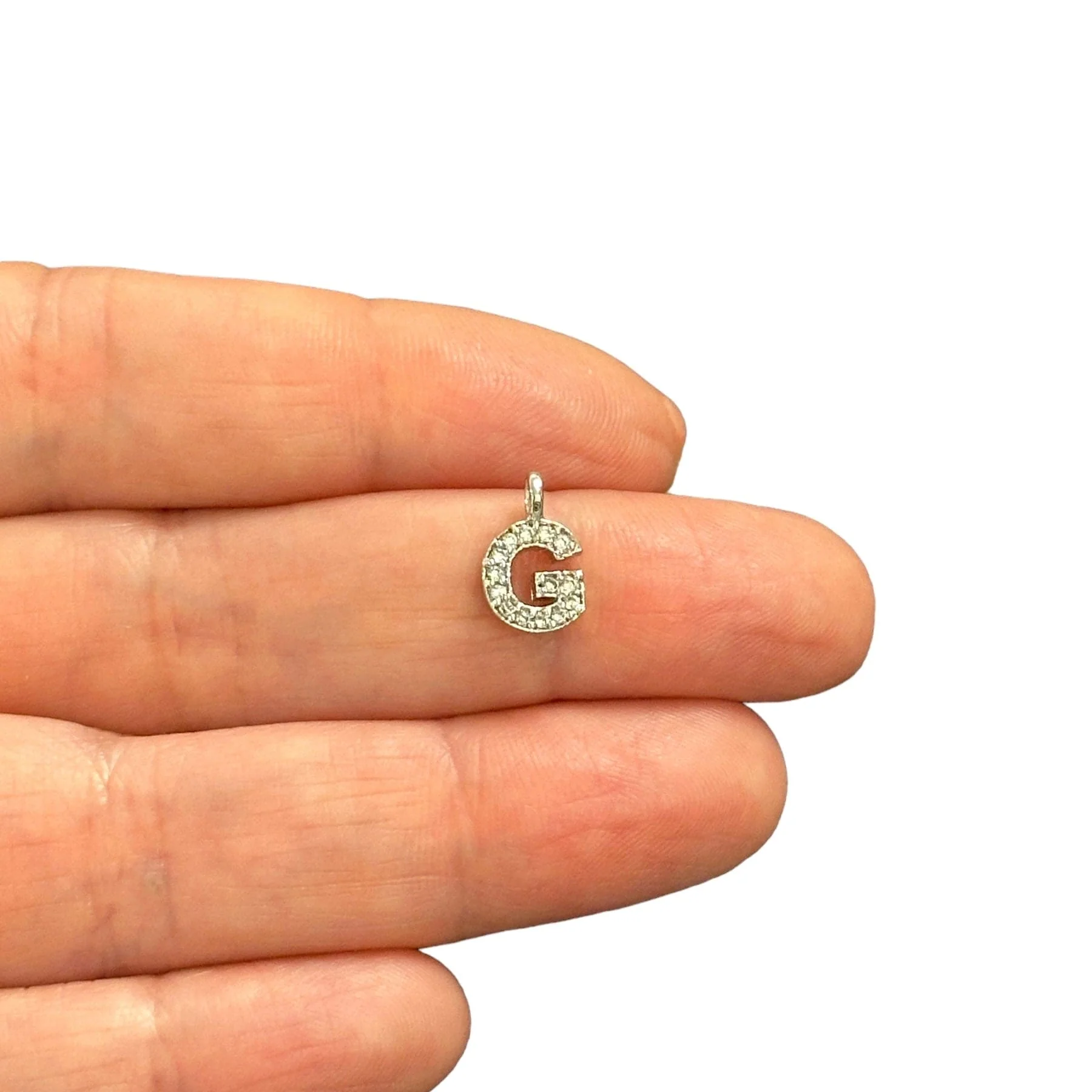 NEW!! Rhodium Plated Brass Micro Pave Initial Charms - Image 4