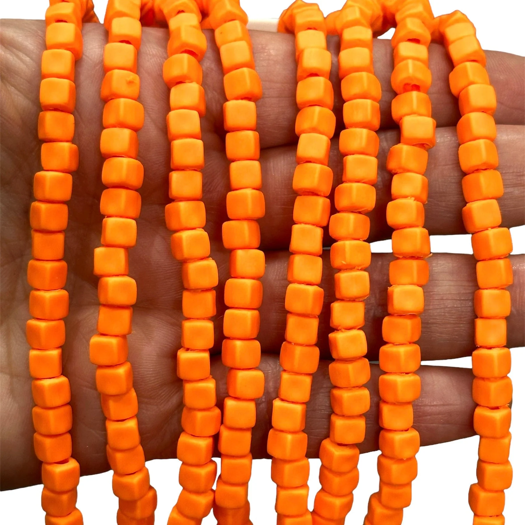 Orange Polymer Clay Cube 4mm Beads, 4mm Polymer Clay Spacers