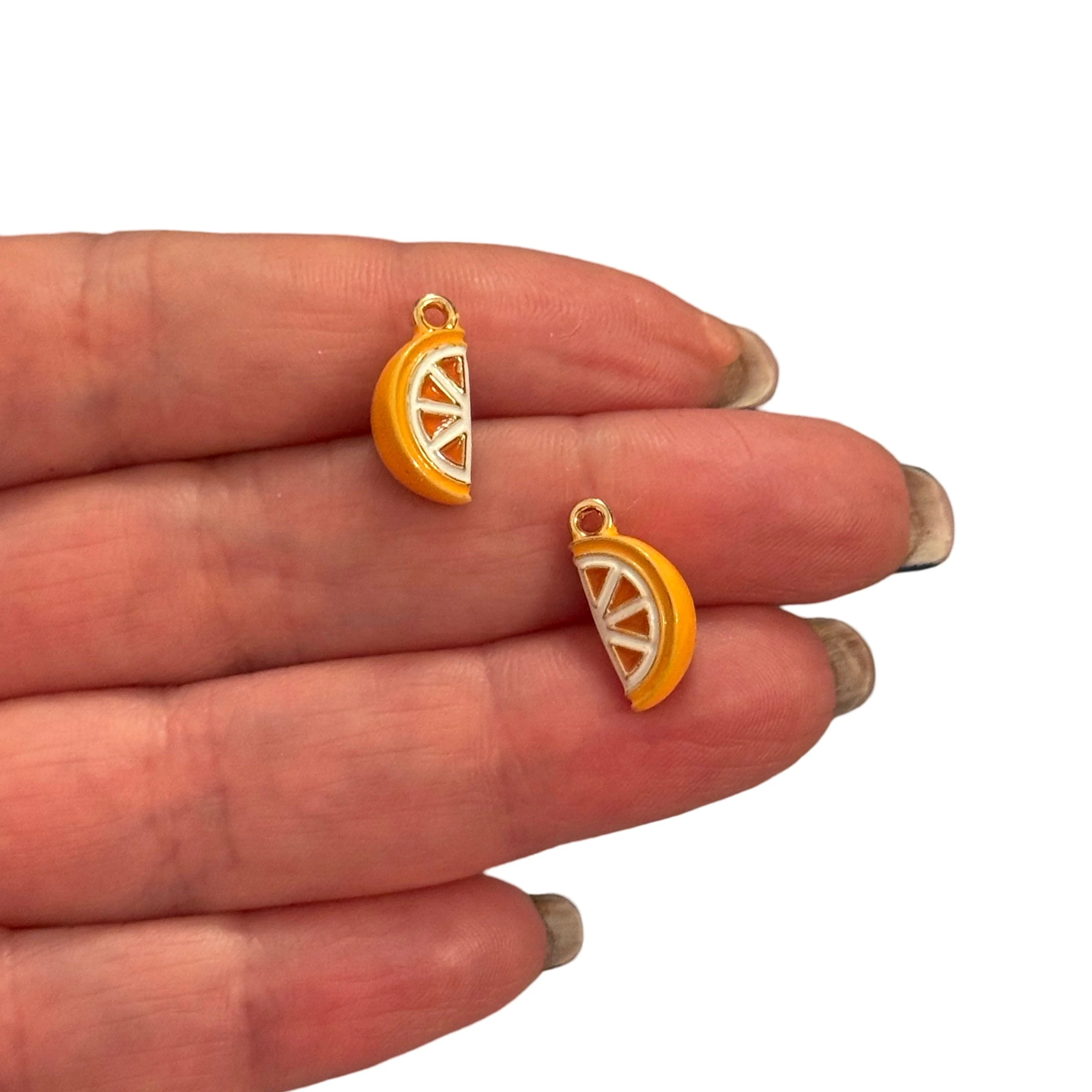 Orange Slice Charm – 3D Enamelled Brass Citrus Wedge Pendant | 24K Gold Plated | Fruit Charm for Earrings, Necklaces, Bracelets, DIY Jewelry - Image 2