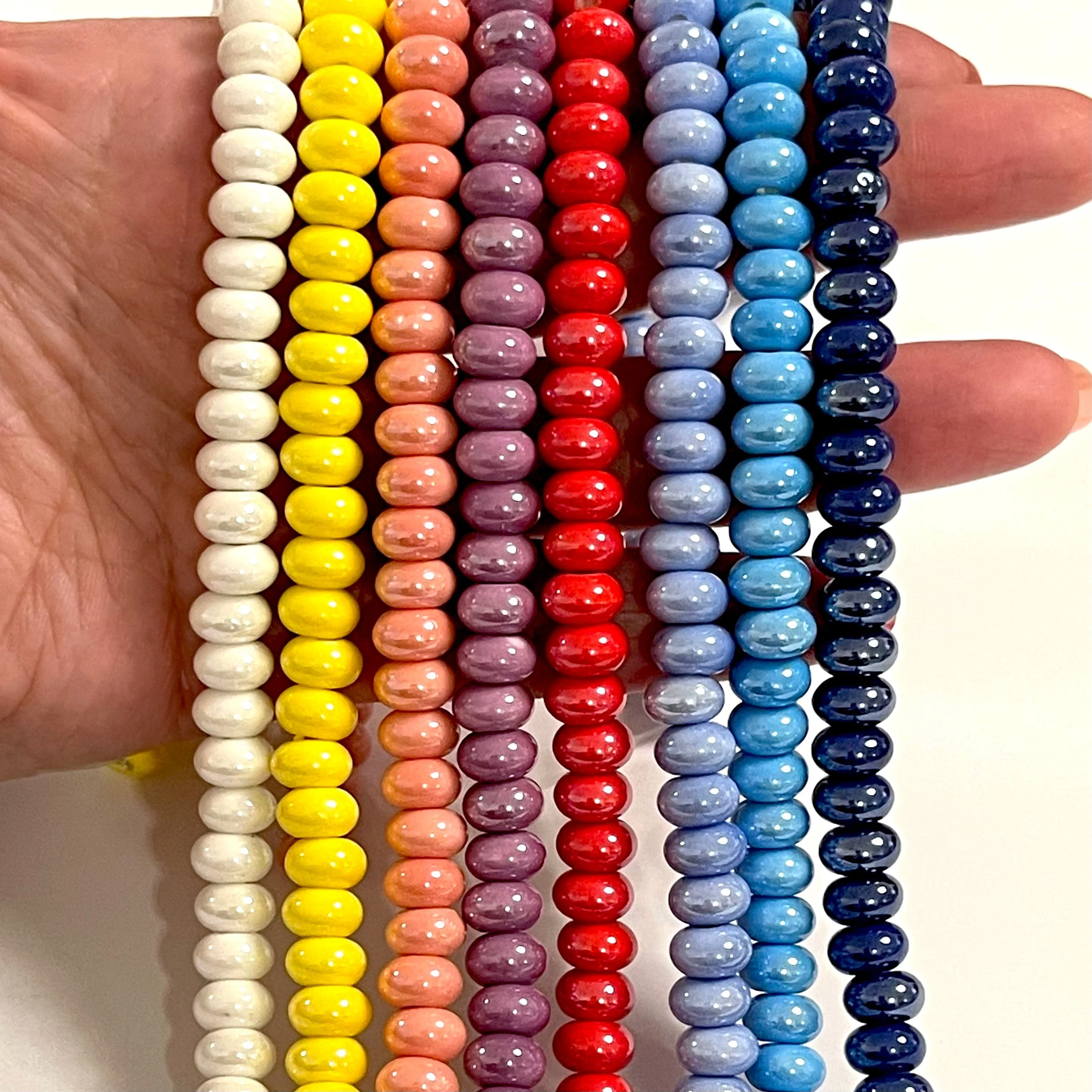 Peach Ceramic Rondelle Beads, 10 pcs in a pack - Image 2