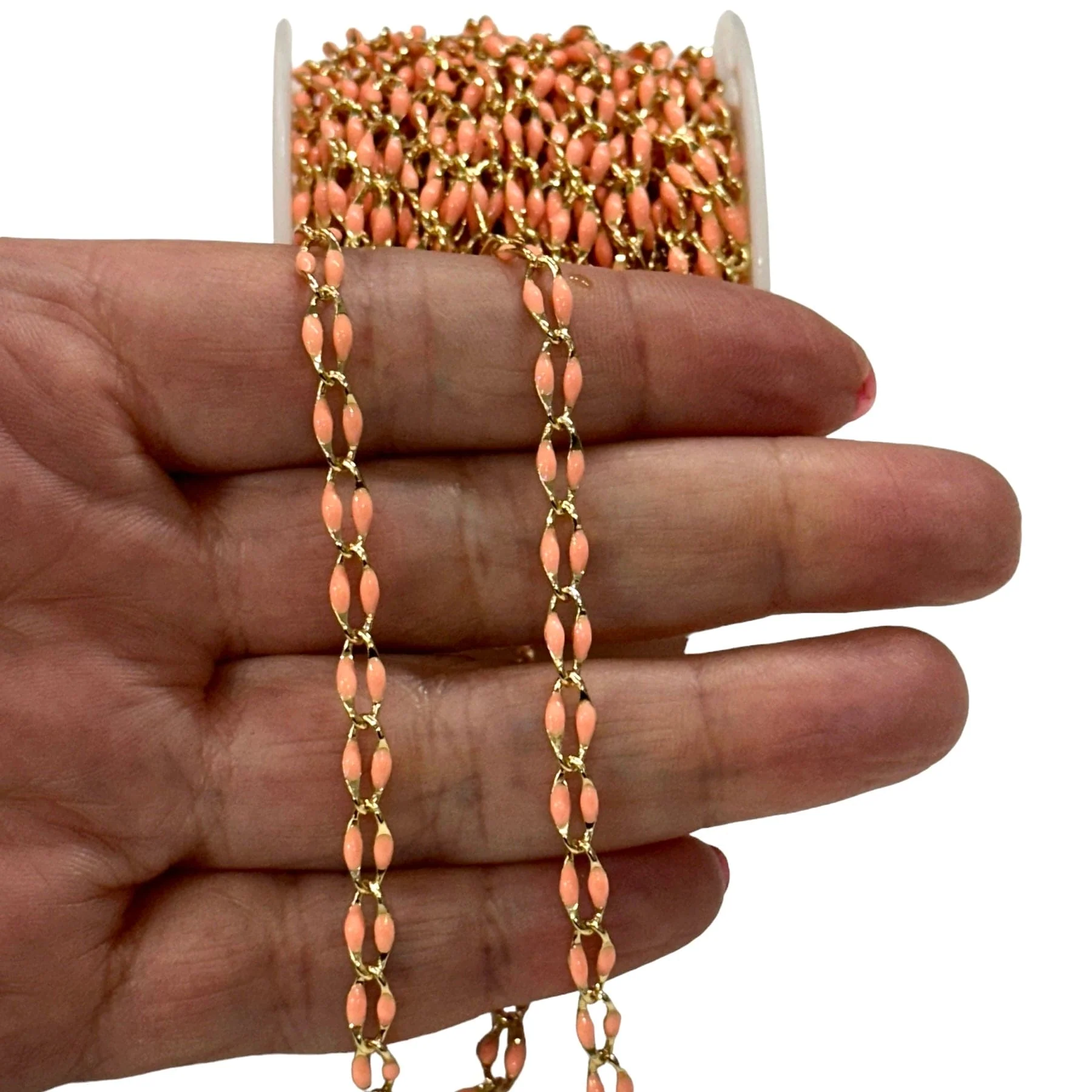 Peach Enamelled Gourmet Chain, 24Kt Gold Plated Gourmet Chain