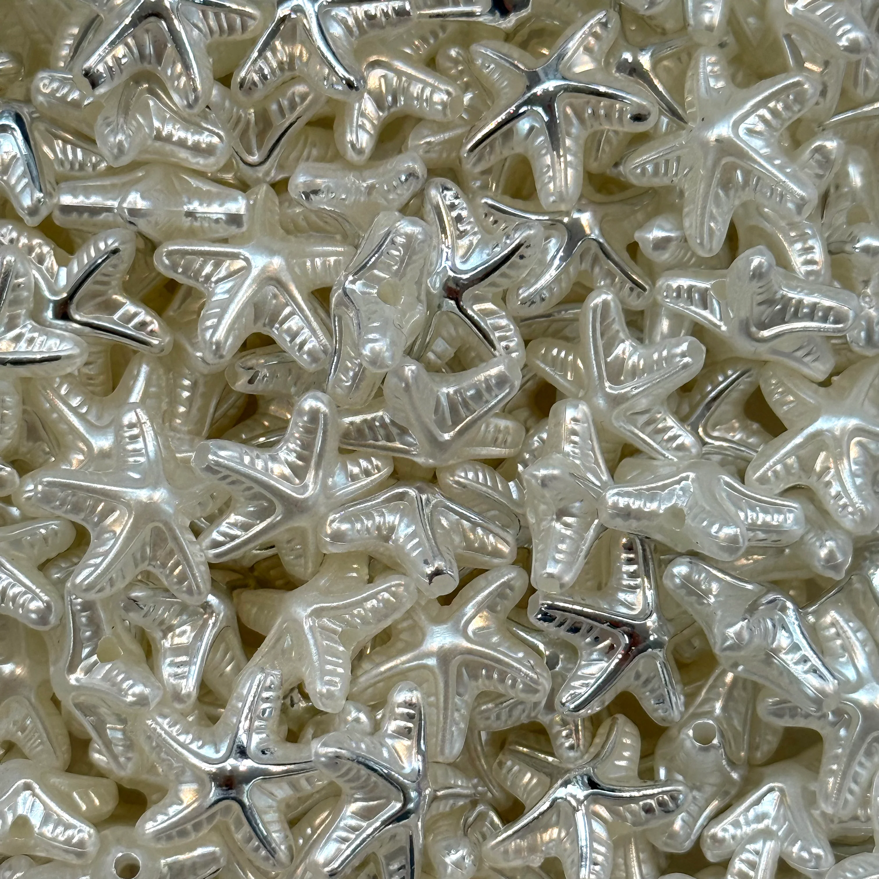 Pearl & Metallic Silver Acrylic Starfish Beads – 50g Pack (~133 pcs)