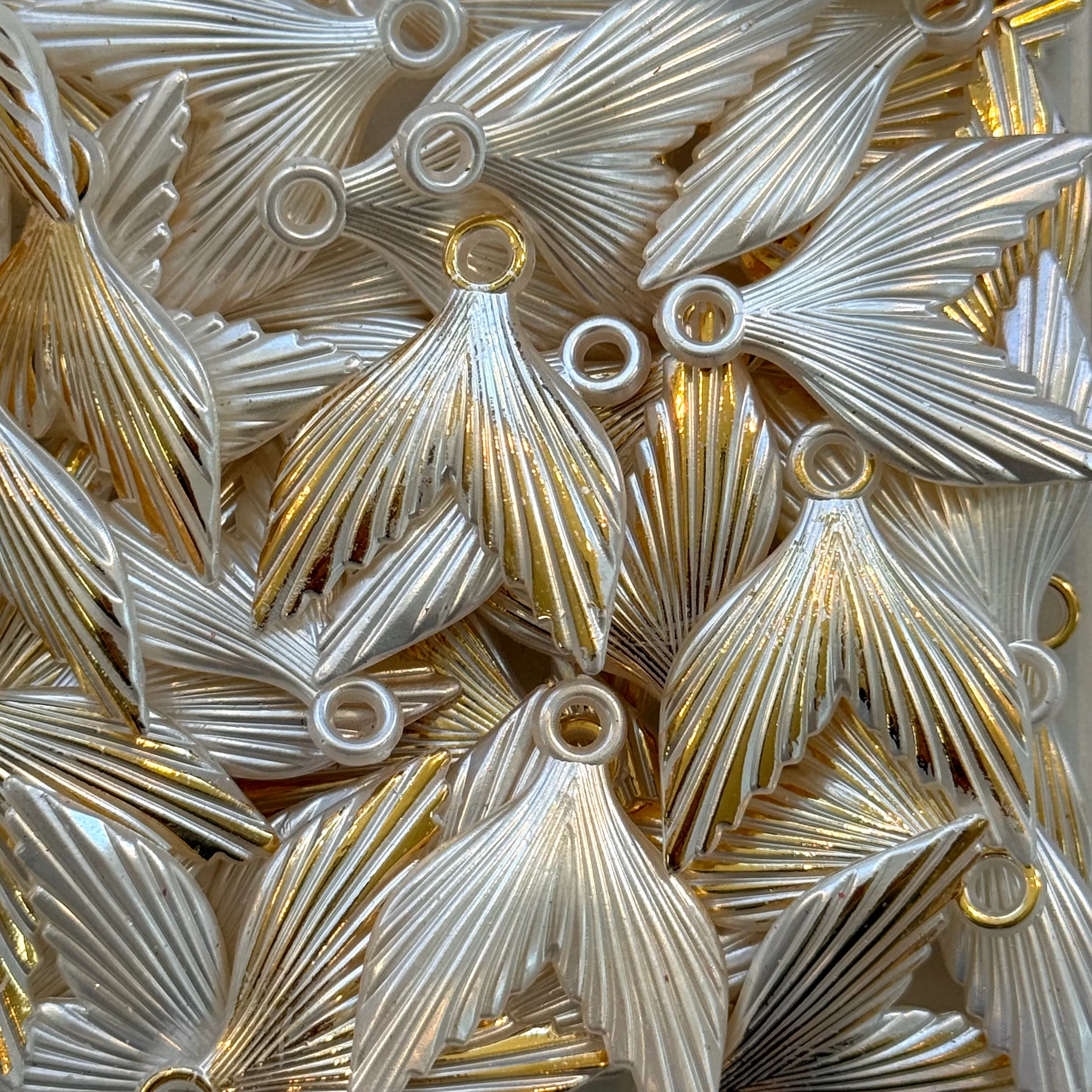 Pearl White & Gold Fish Tail Charms Lightweight Statement Charms– 50g Pack (~40 pcs)