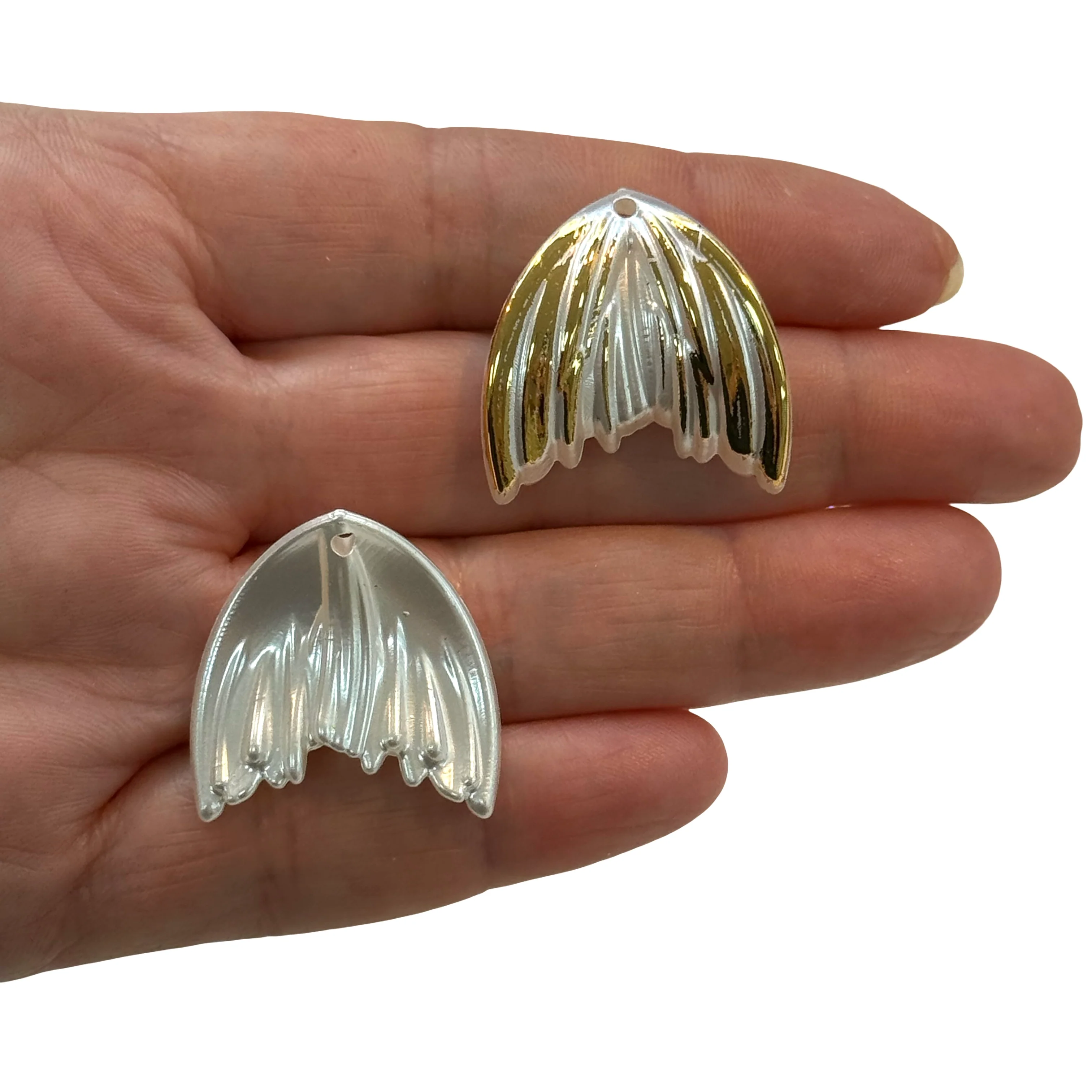Pearl White & Gold Fish Tail Charms – Lightweight Statement Charms, 50g Pack (~42 pcs) - Image 2