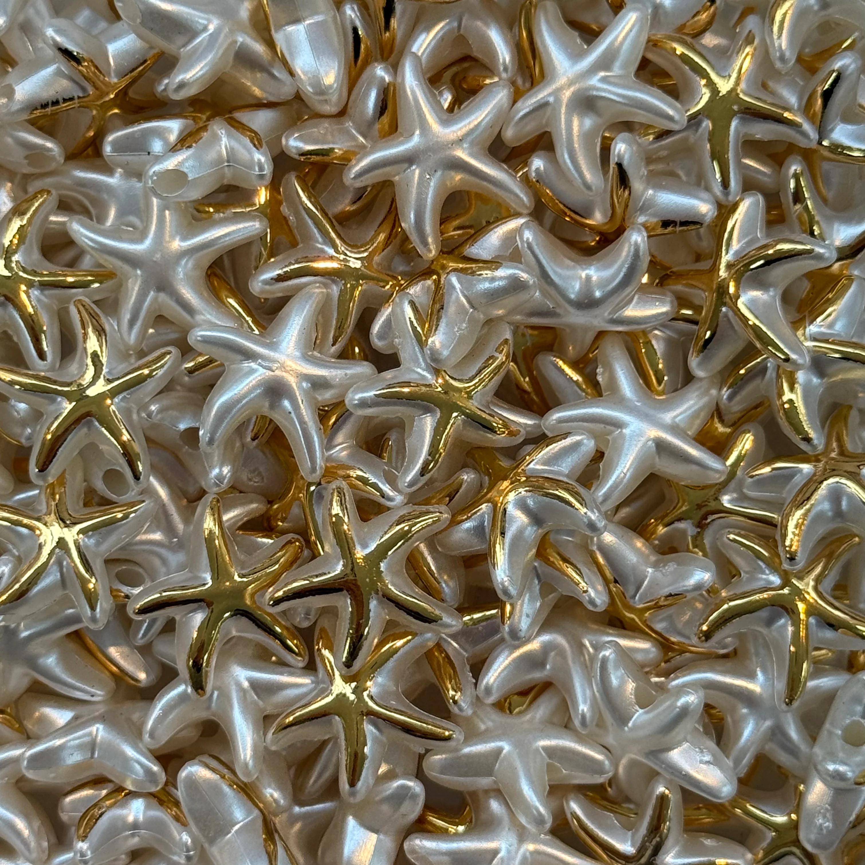 Pearl White & Gold Mini Starfish Beads – Lightweight Spacer Beads, 50g Pack (~164 pcs)