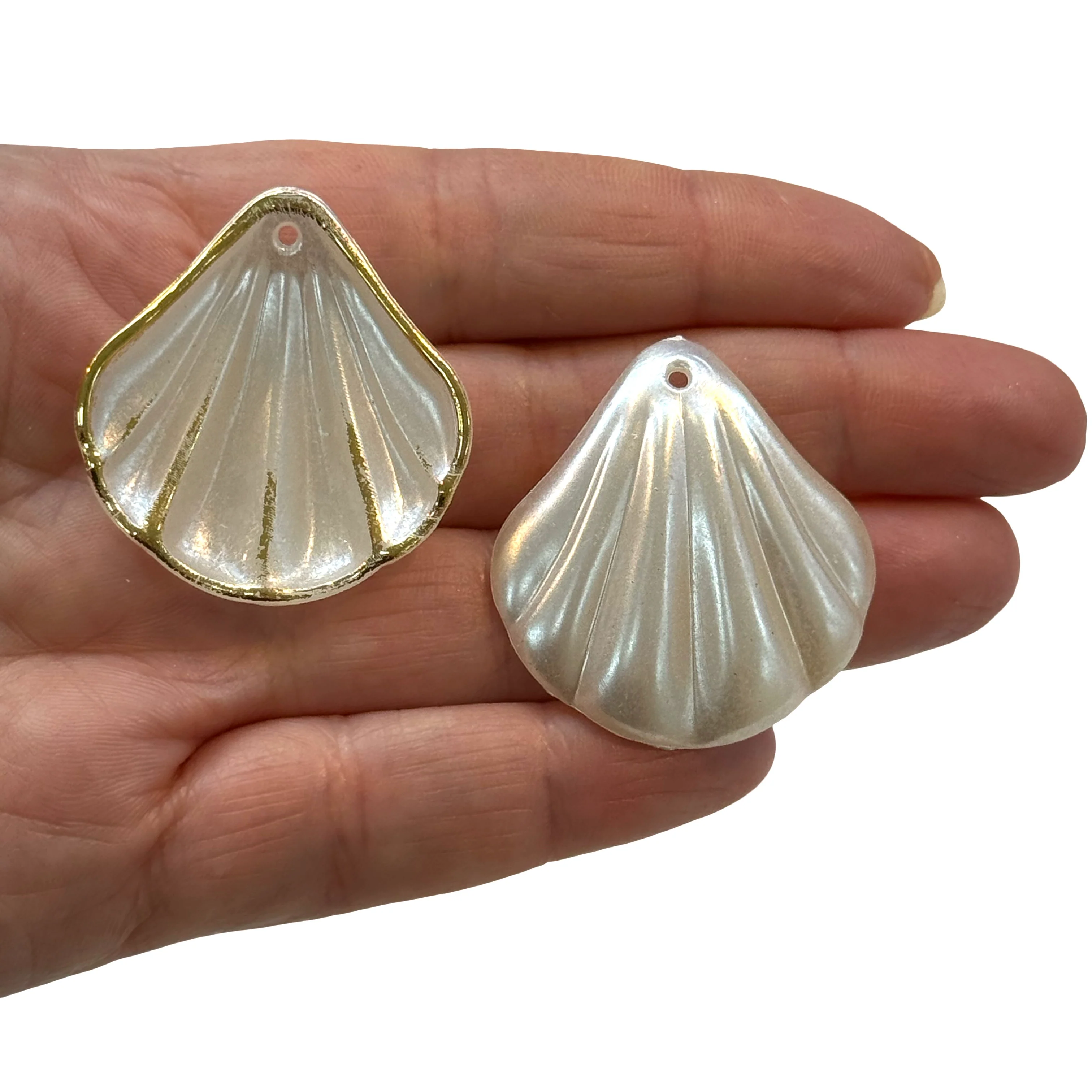 Pearl White & Gold Scallop Shell Charms – Lightweight Statement Charms, 50g Pack (~34 pcs) - Image 2