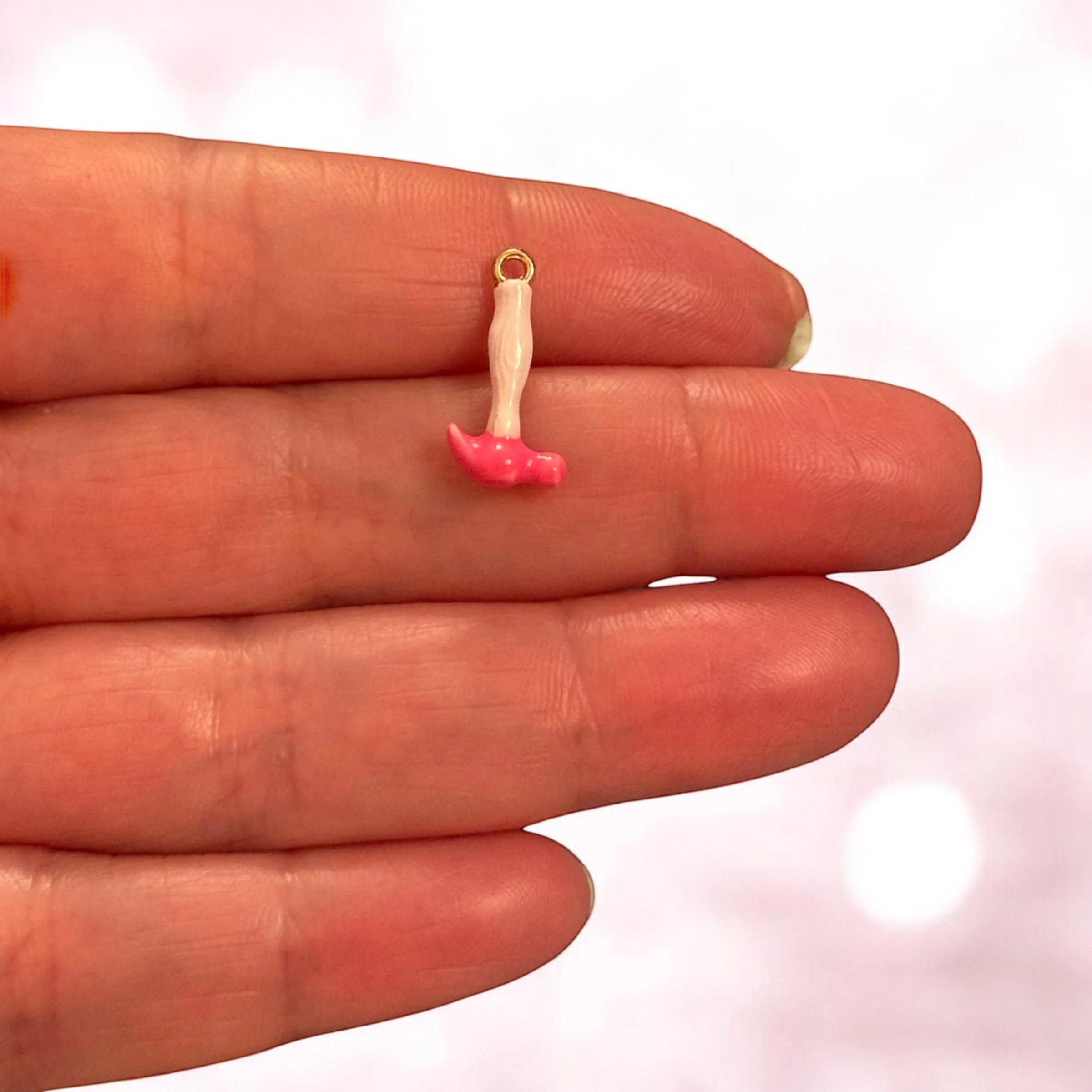 Pink Enamel Hammer Charm Pendant – 3D Mini Tool Charm