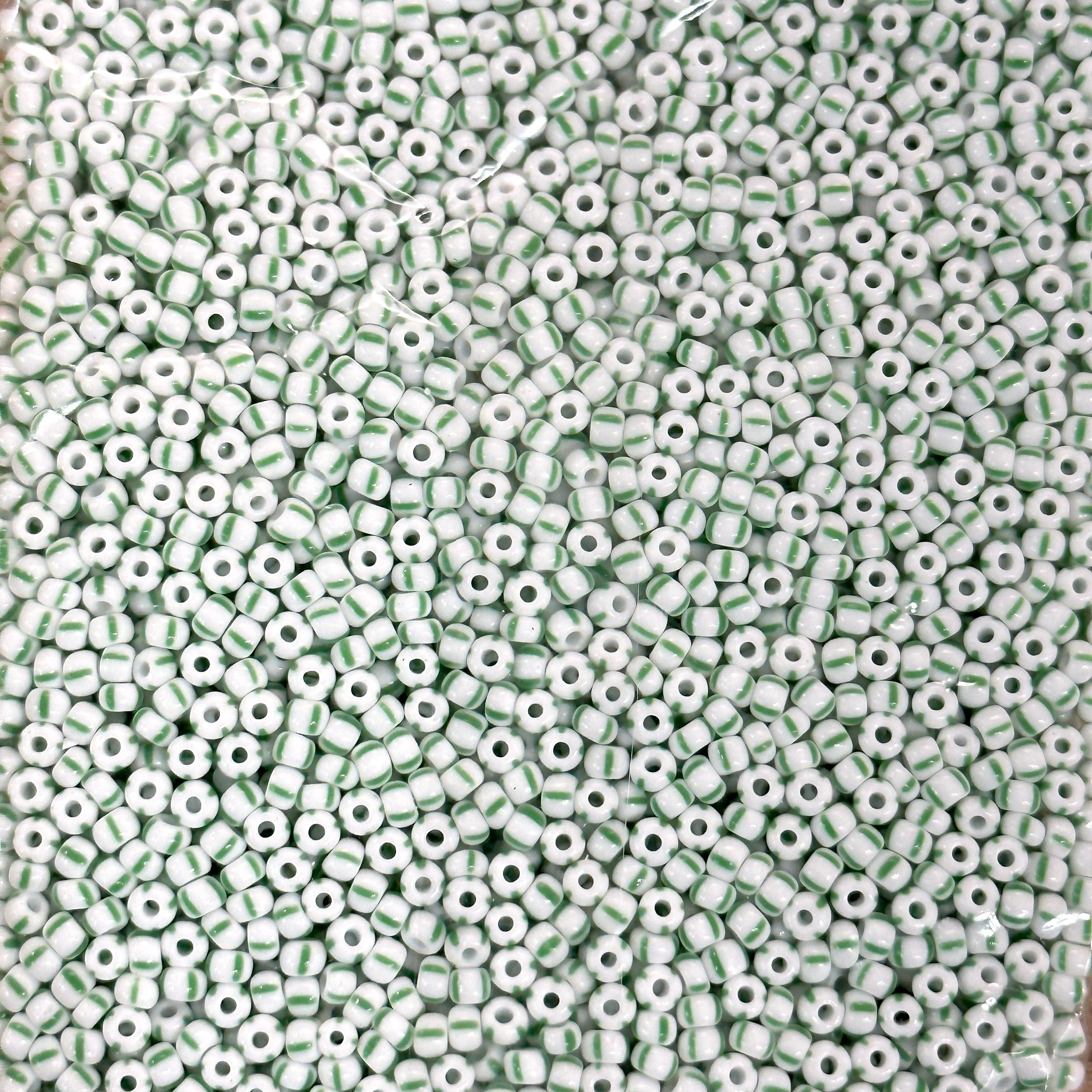 Preciosa Seed Beads 8/0 Rocailles-Round Hole-100 Gr,03850 Green Stripes on Chalkwhite - Image 2