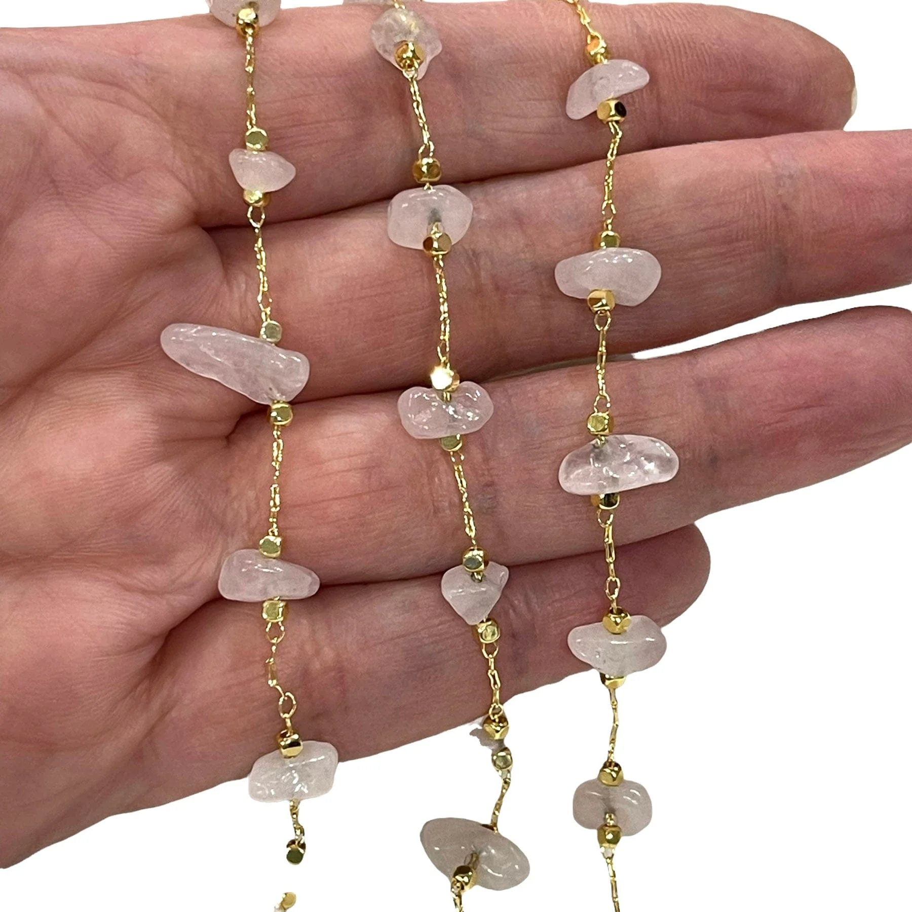 Rose Quartz Rosary Chain, 24Kt Gold Plated Gemstone Chain, - Image 2