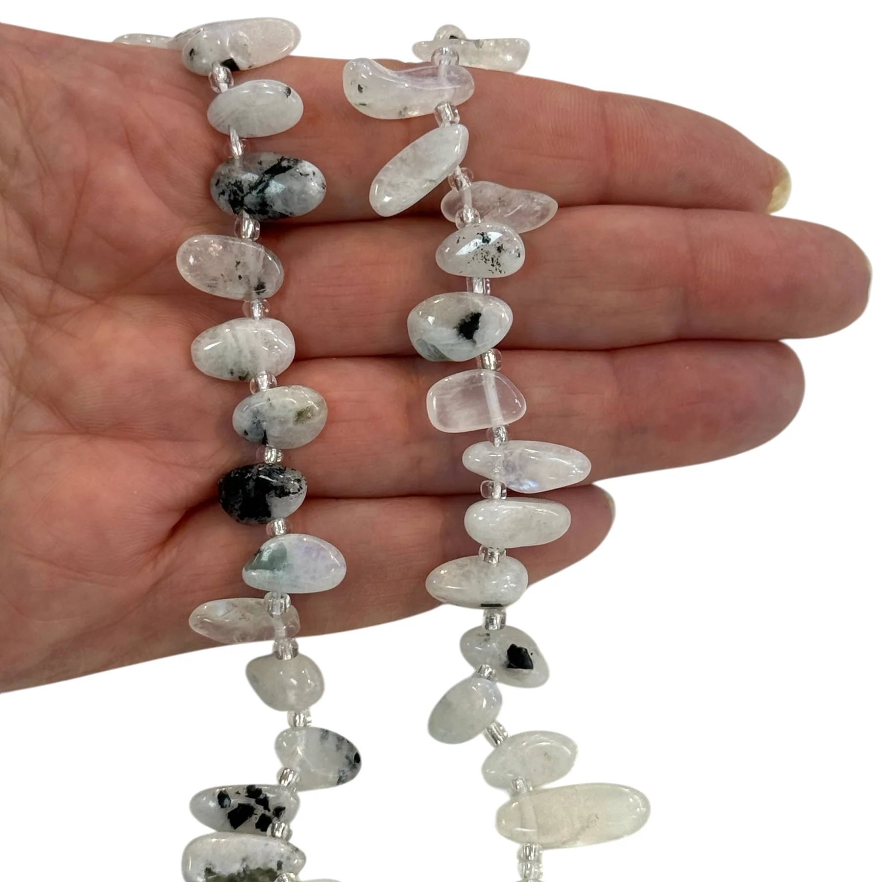 Rainbow Moonstone Organic Pebble Beads – 10–18mm Freeform Nugget Strand, 40cm, Natural Moonstone with Inclusions
