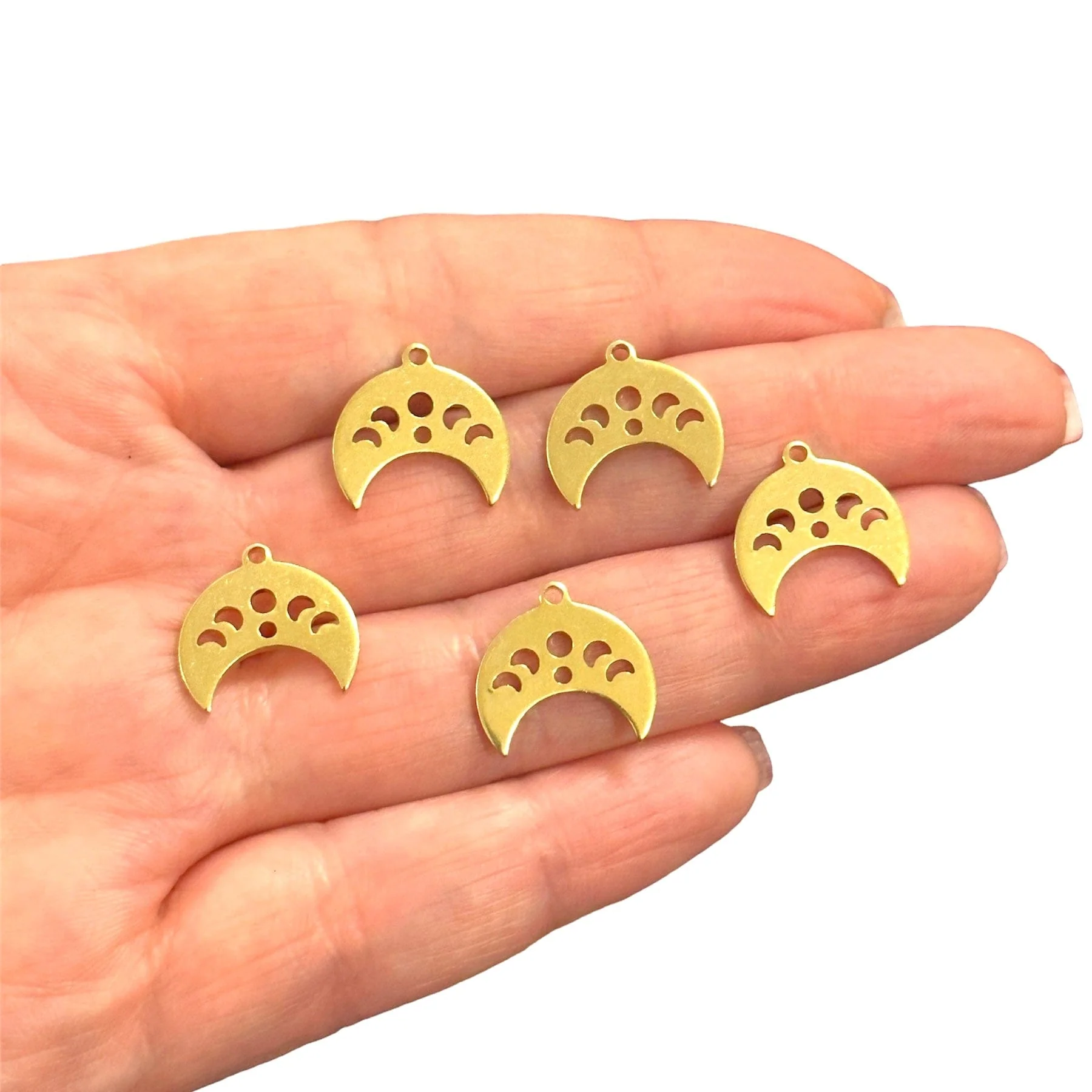 Raw Brass Phases of Moon Crescent Charms,5 pcs in a pack
