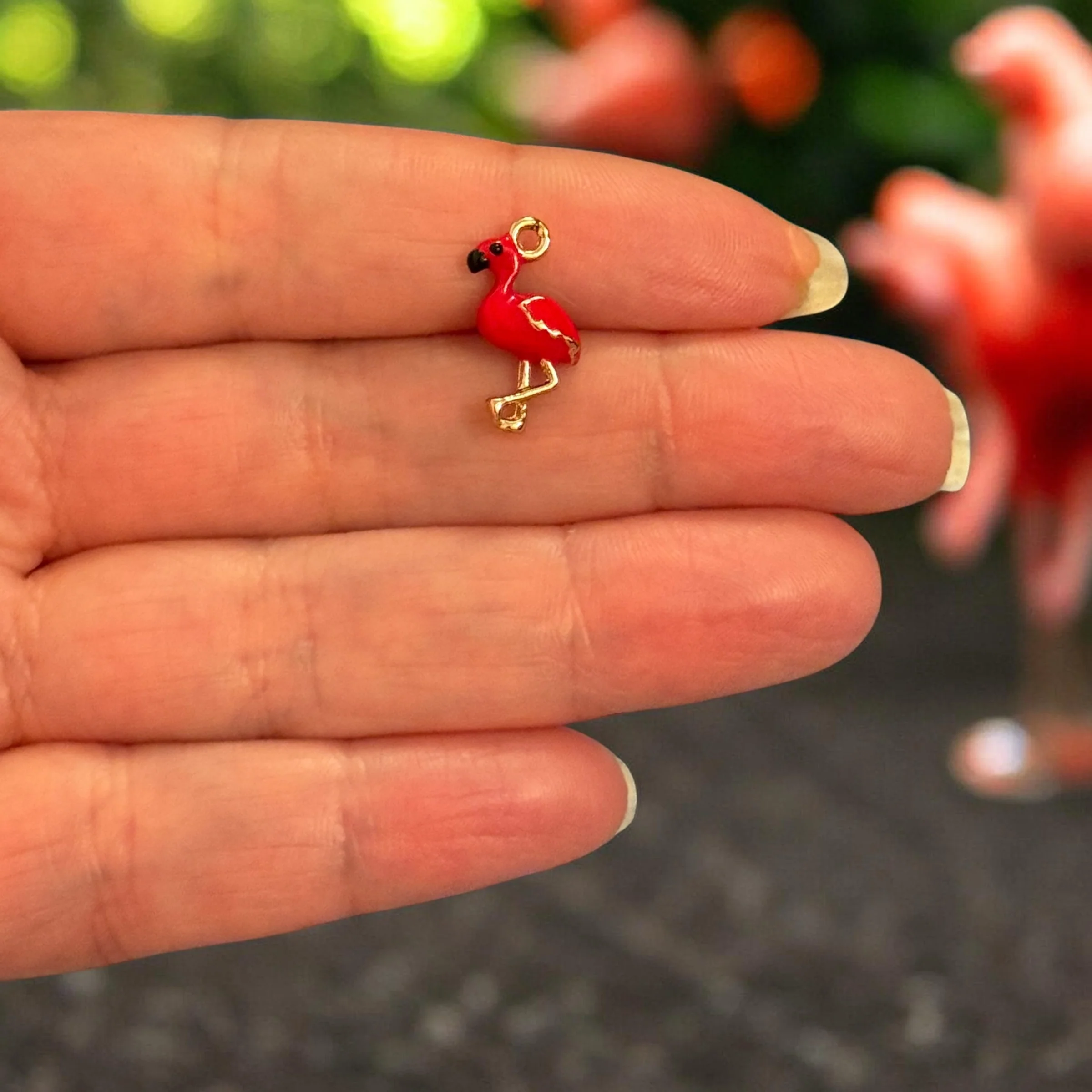 Red Flamingo Enamel Charm, Tropical Bird Pendant