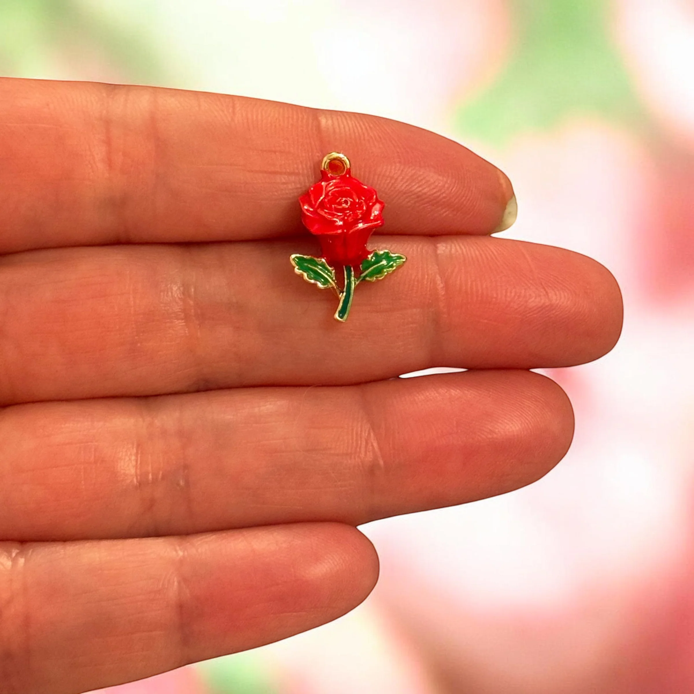 Red Rose Enamel Charm, Flower Charm, Rose Pendant