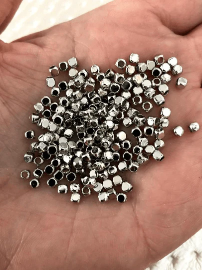 Rhodium Plated 3mm Spacer Cubes, 250 Pieces in a pack, - Image 2