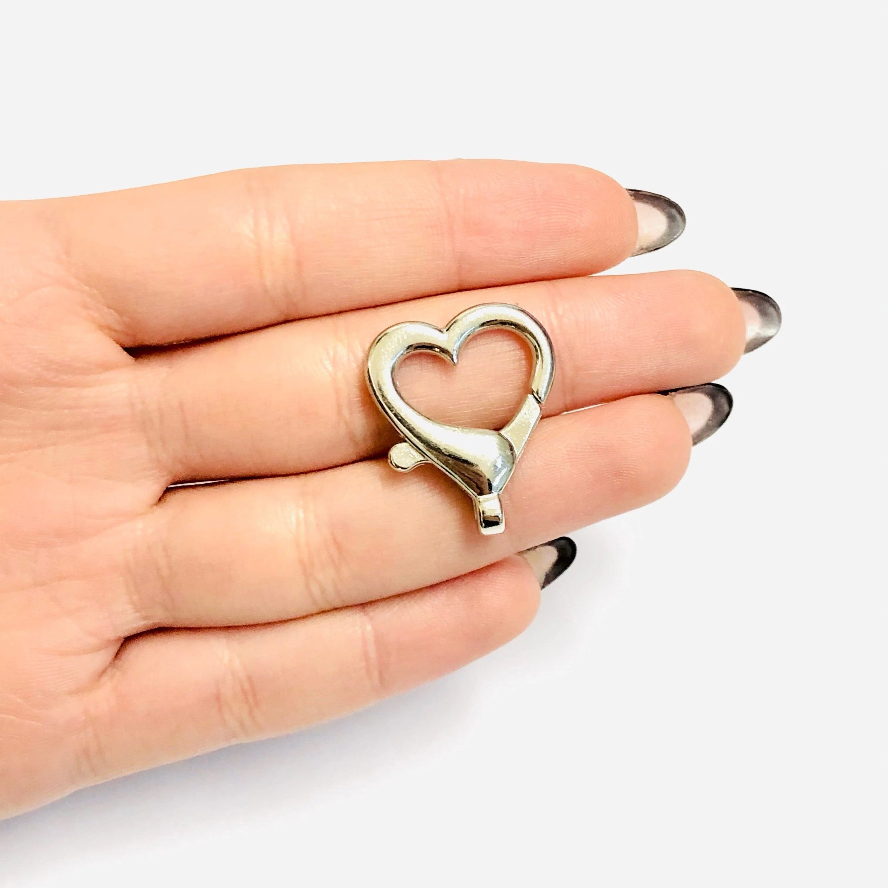 Rhodium Plated Heart Shape Large Lobster Clasp - Image 2