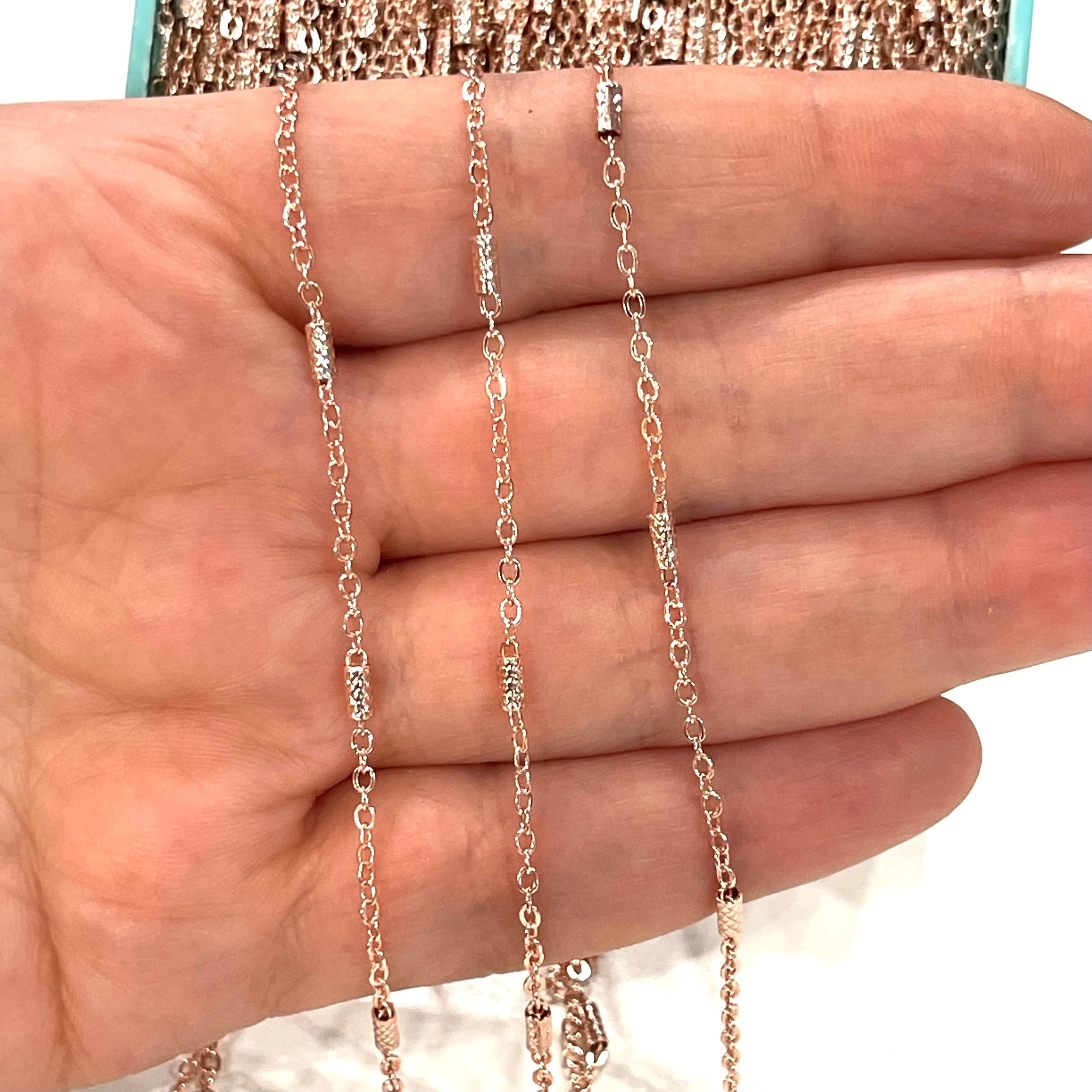 Rose Gold Plated Soldered Chain 2x1.5mm Chain with 5mm Tubes