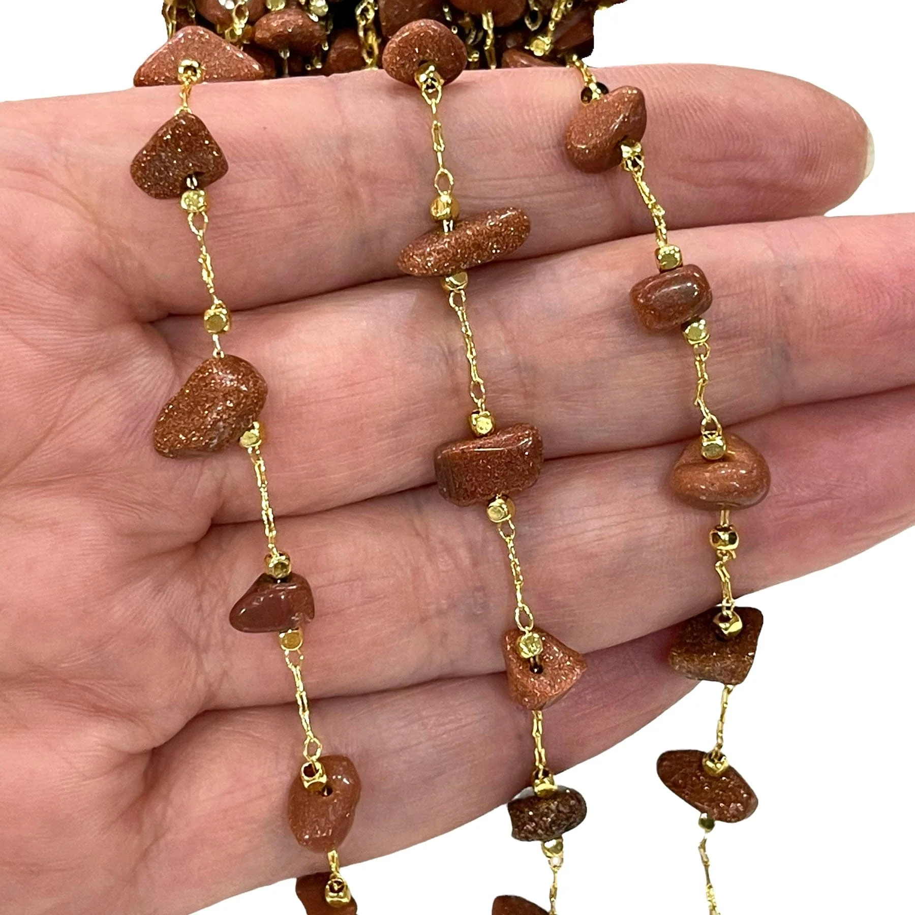 Sandstone Rosary Chain, 24Kt Gold Plated Gemstone Chain, - Image 2