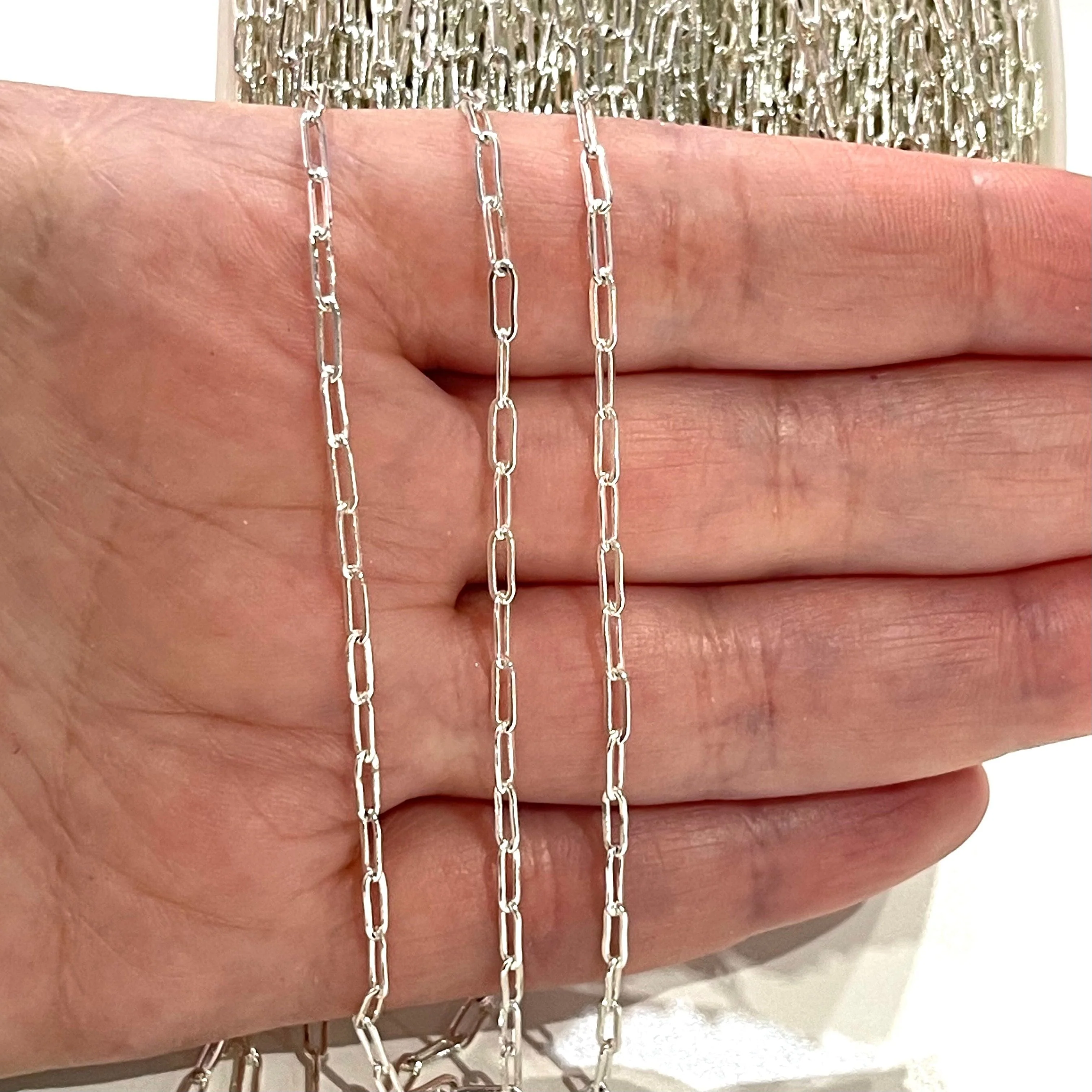 Silver Plated Brass Paperclip Chain, 6x2.5 mm Silver Plated Chain,