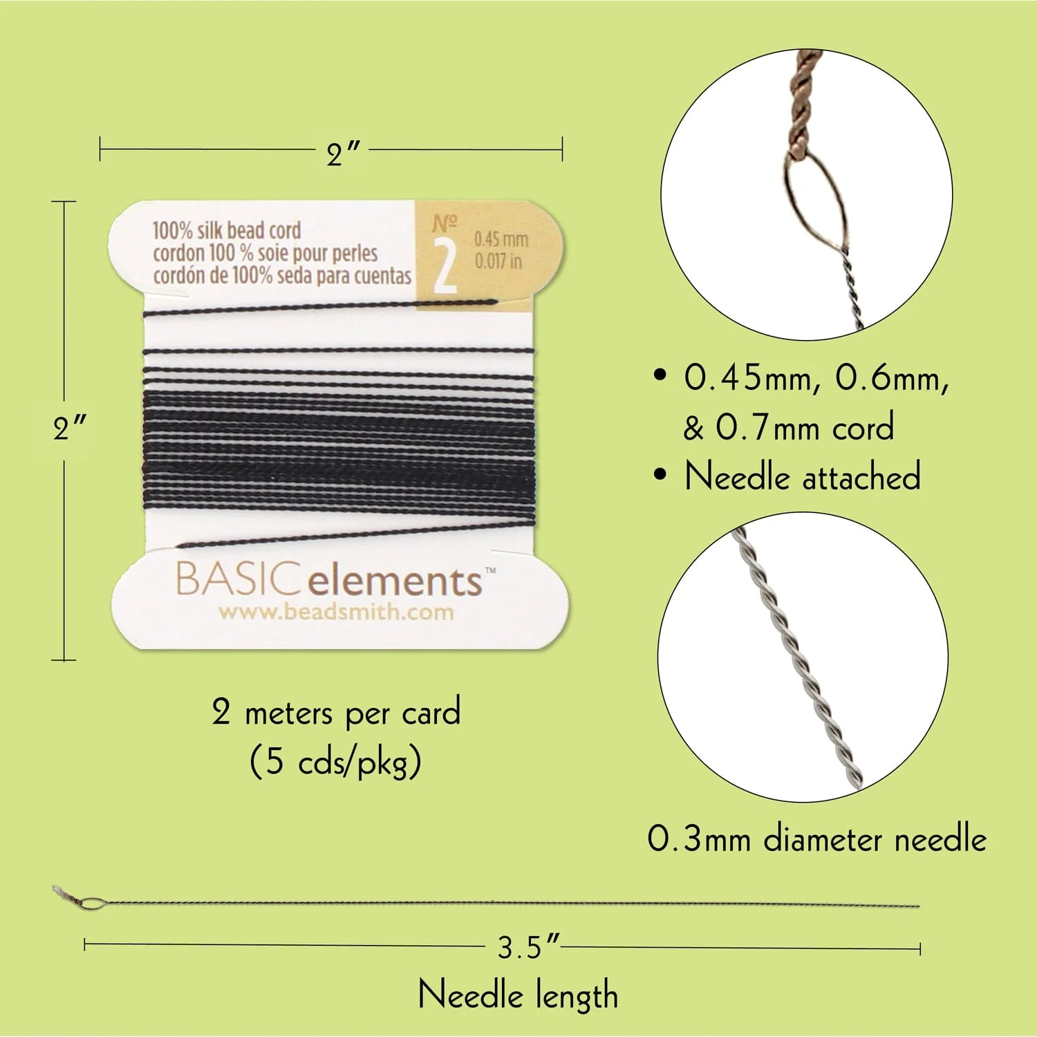 Silk Thread, 100% Silk Bead Cord With Needle,5X2 Meter Assorted Pack -CHSBKASST - Image 3