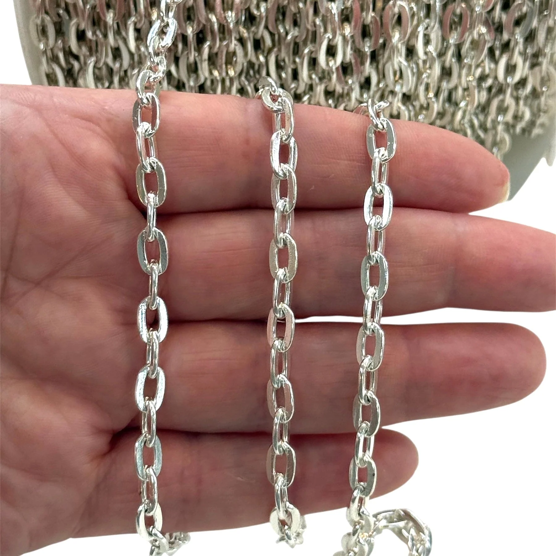 Silver Plated 8x5mm Open Link Chain, 1 Meter Silver Plated Link Chain