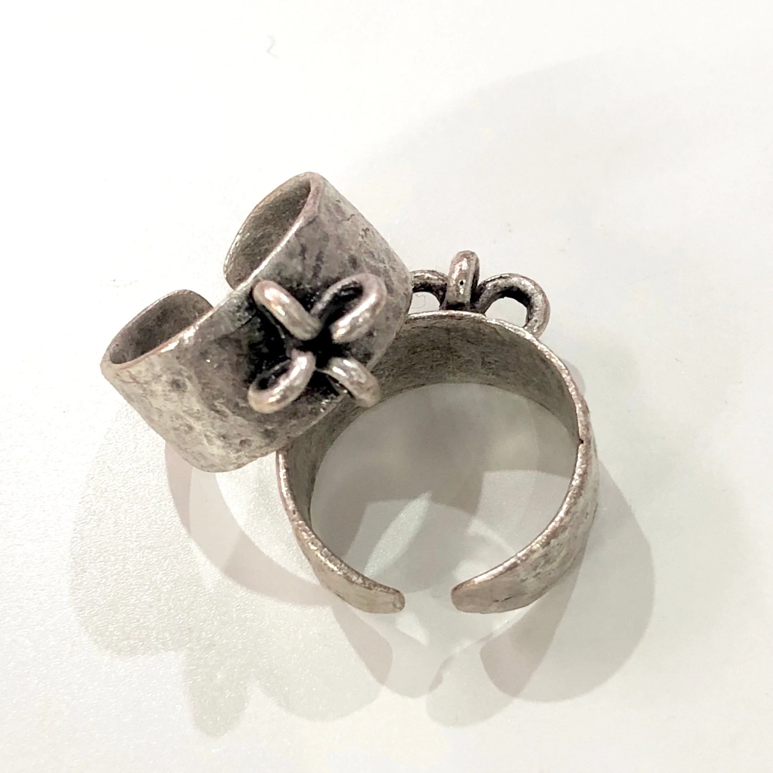 Silver Ring Setting, Antique Silver Plated Brass Adjustable Ring Blank, Adjustable Ring Bezel - Image 3