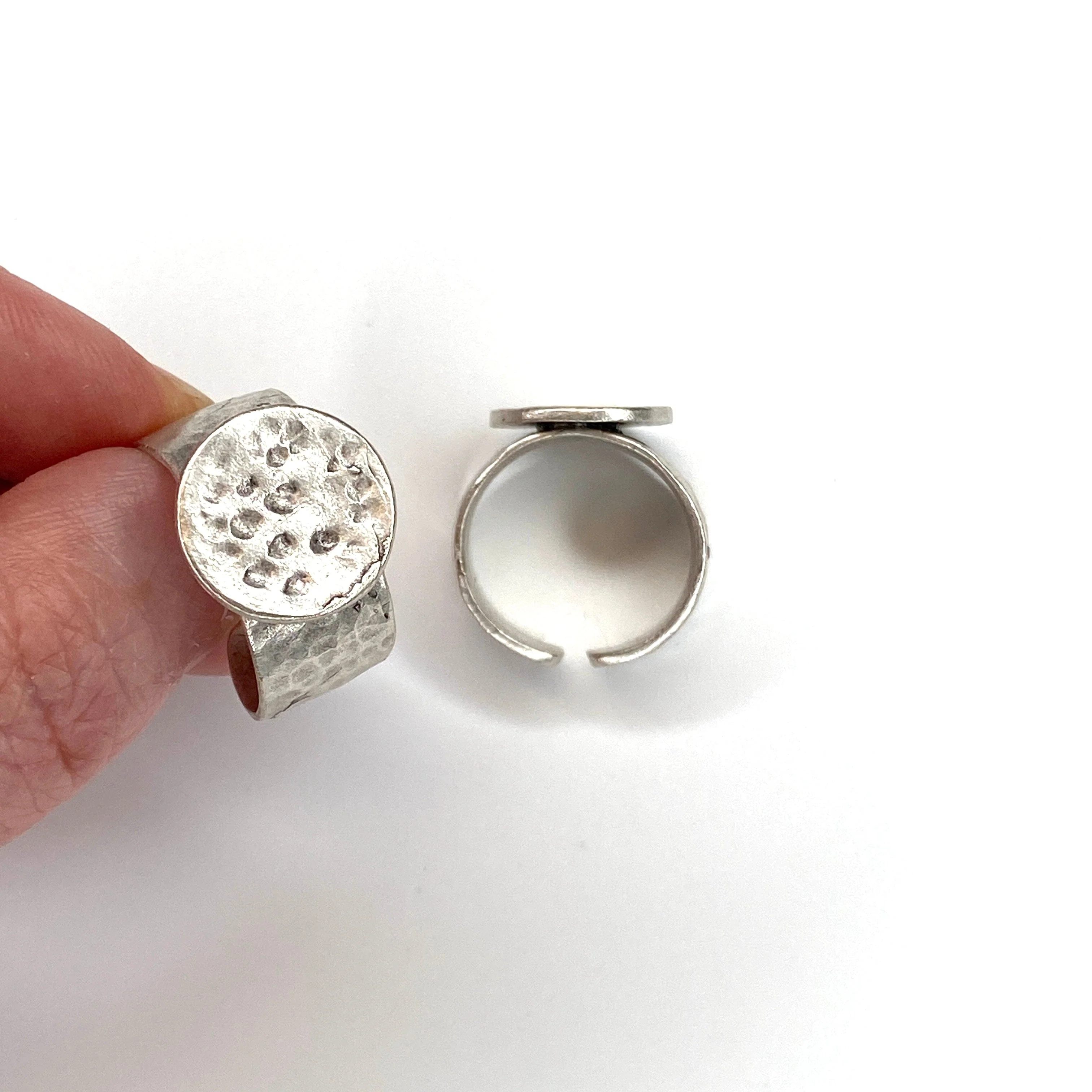 Silver Plated Brass Adjustable Ring Blank, Silver Ring Setting, Adjustable Ring Bezel - Image 3