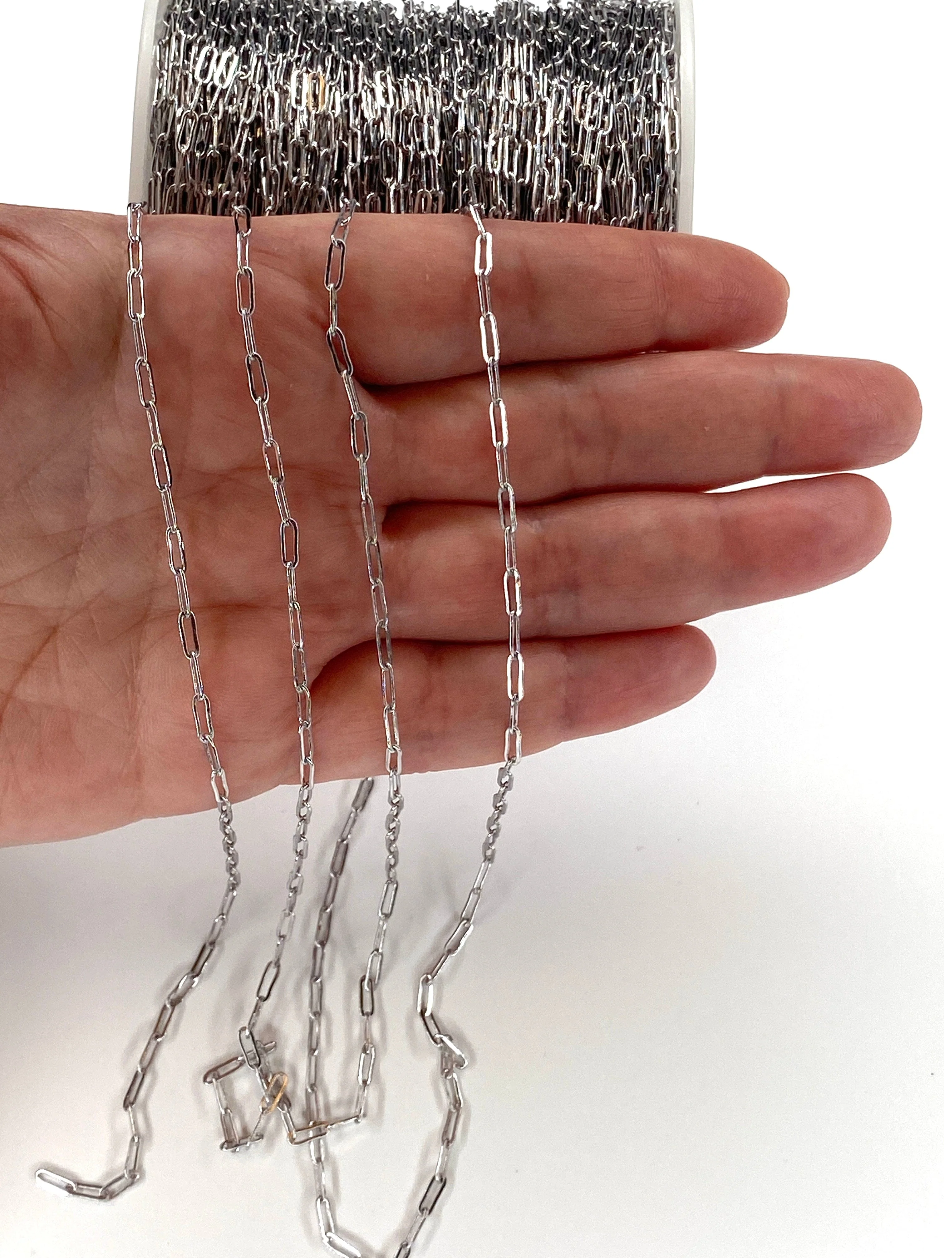 Rhodium Plated Brass Paperclip Chain, 6x2.5 mm Rhodium Plated Chain, - Image 2