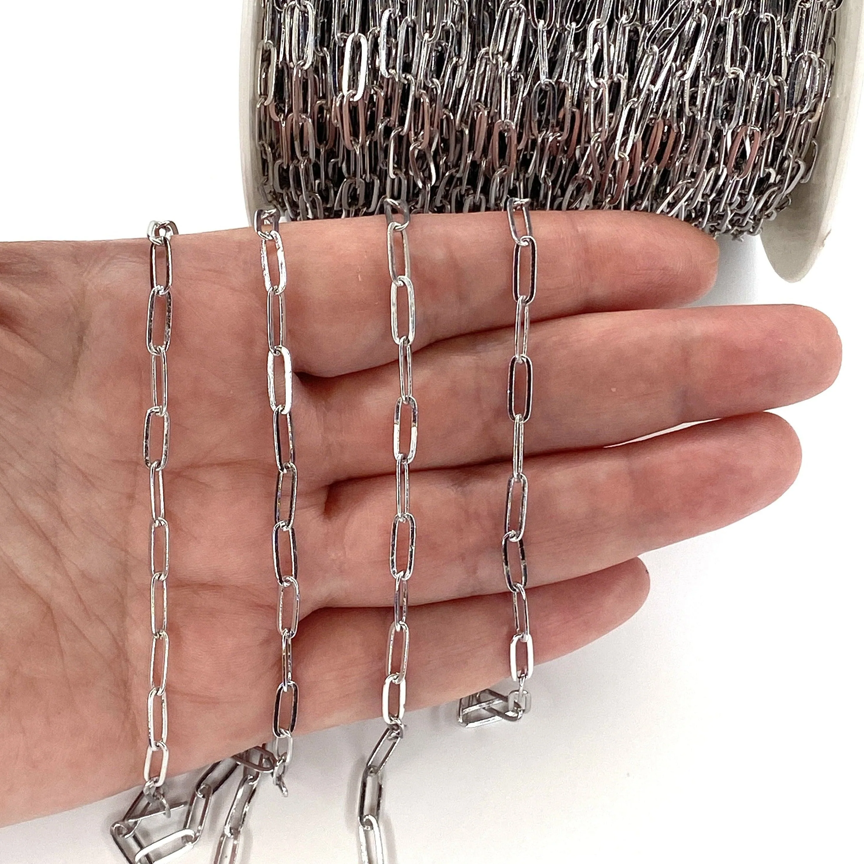 Rhodium Plated Brass Paperclip Chain, 9.5x3.5 mm Rhodium Plated Chain,