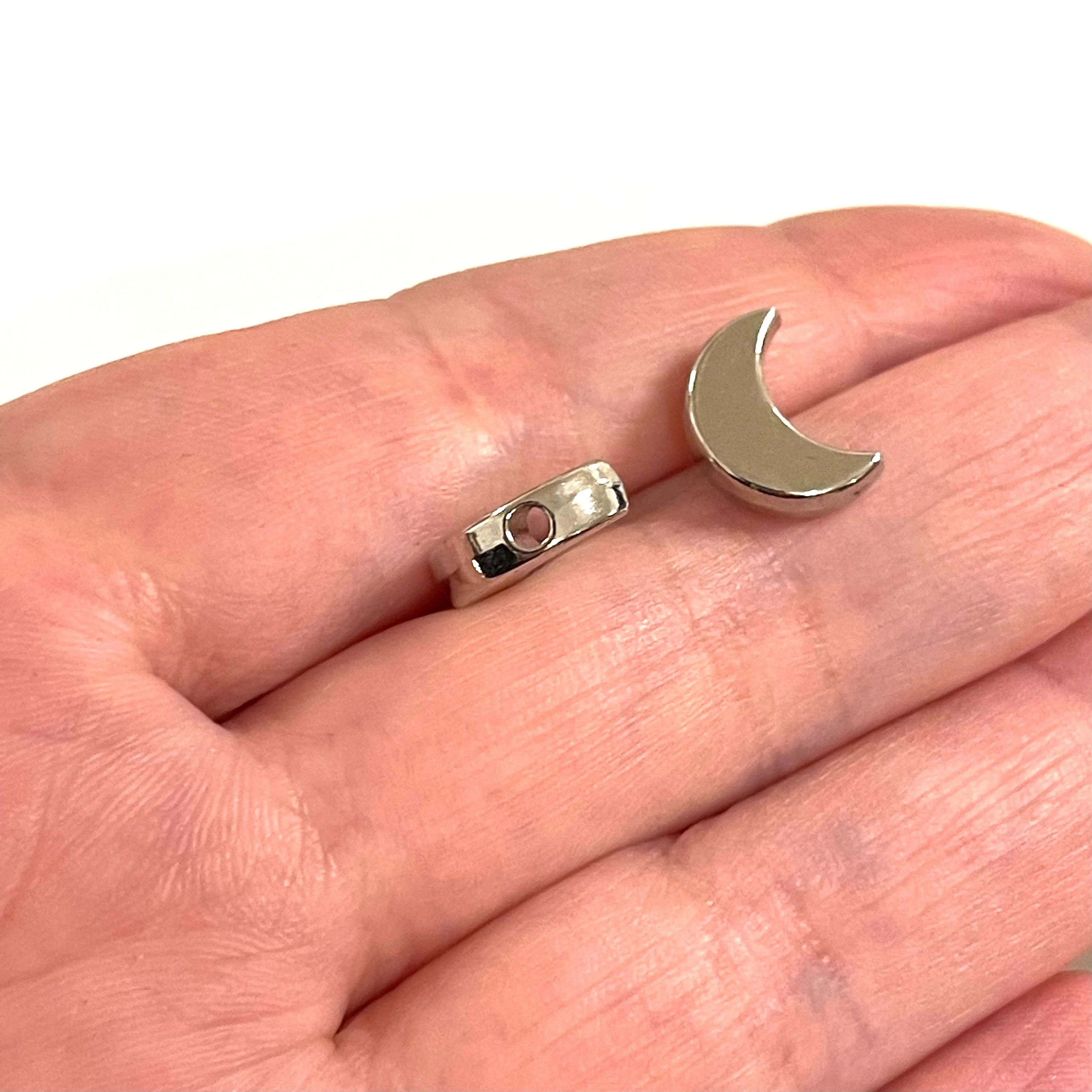 Rhodium Plated Crescent Spacer Charms, 10 Pcs in a Pack - Image 2