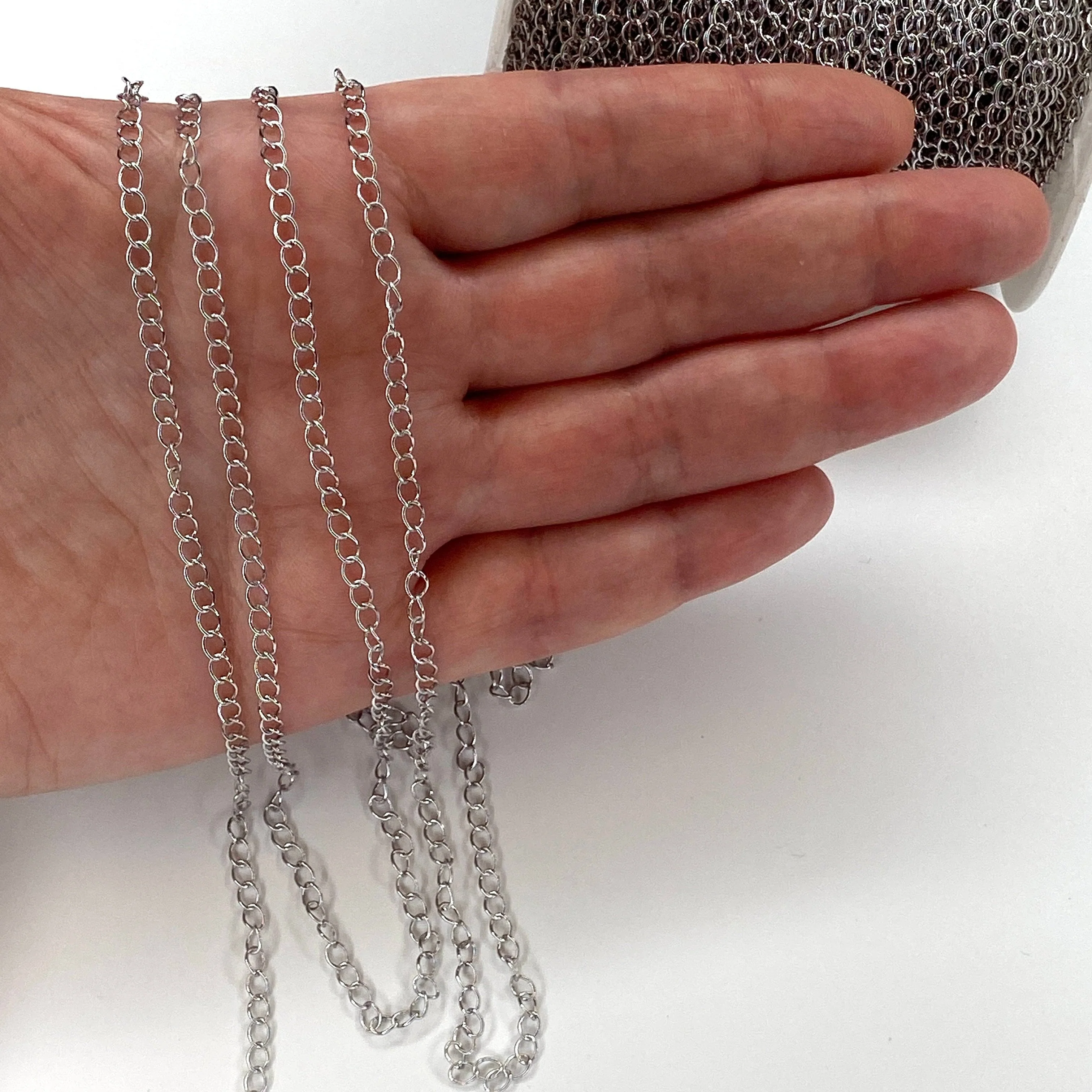 Rhodium Plated Extender Chain, 3.5x4.5mm Rhodium Plated Extender Chain, 1 Meter-3.3Feet Extender Chain - Image 2