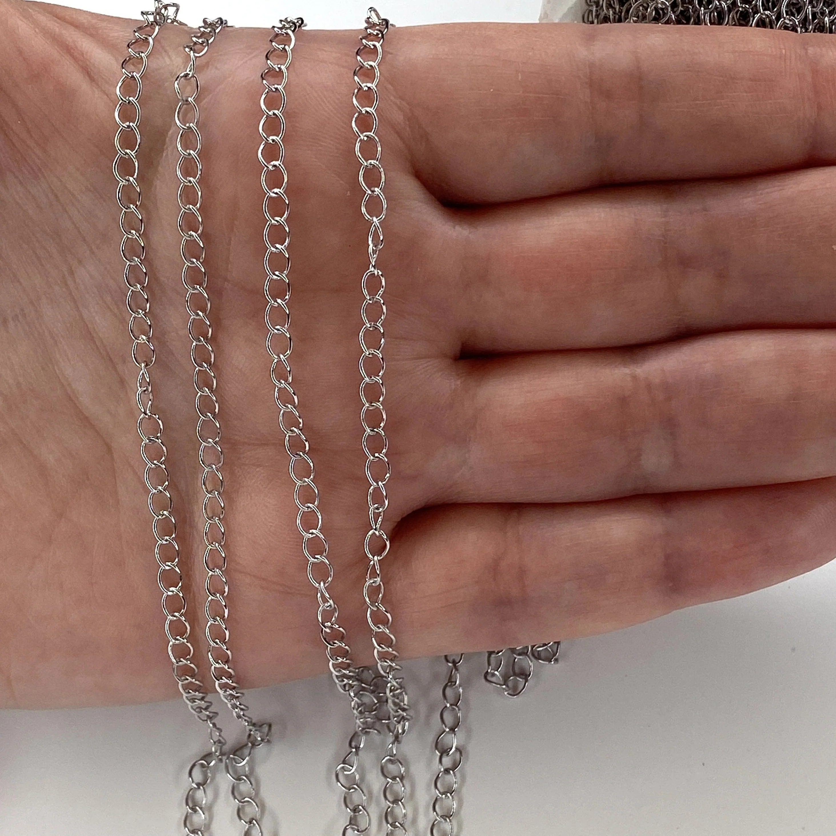 Rhodium Plated Extender Chain, 3mm Rhodium Plated Extender Chain, 1 Meter-3.3Feet Extender Chain
