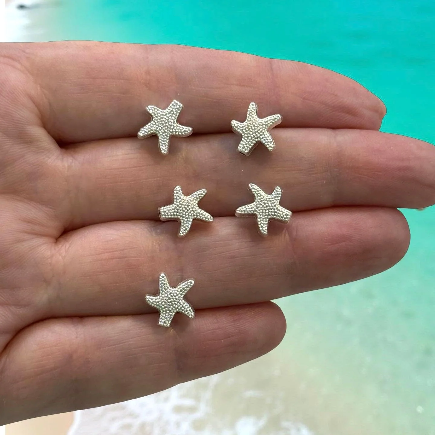 Silver Plated Starfish Spacer Charms, 5 pcs in a pack