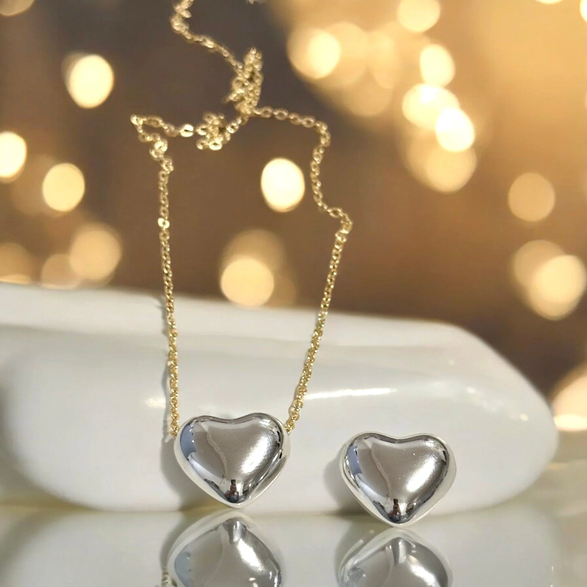 Silver Plated 18mm Puffy Heart Charms, Silver Heart Charms with 2mm Horizontal Hole, 2 pcs in a pack