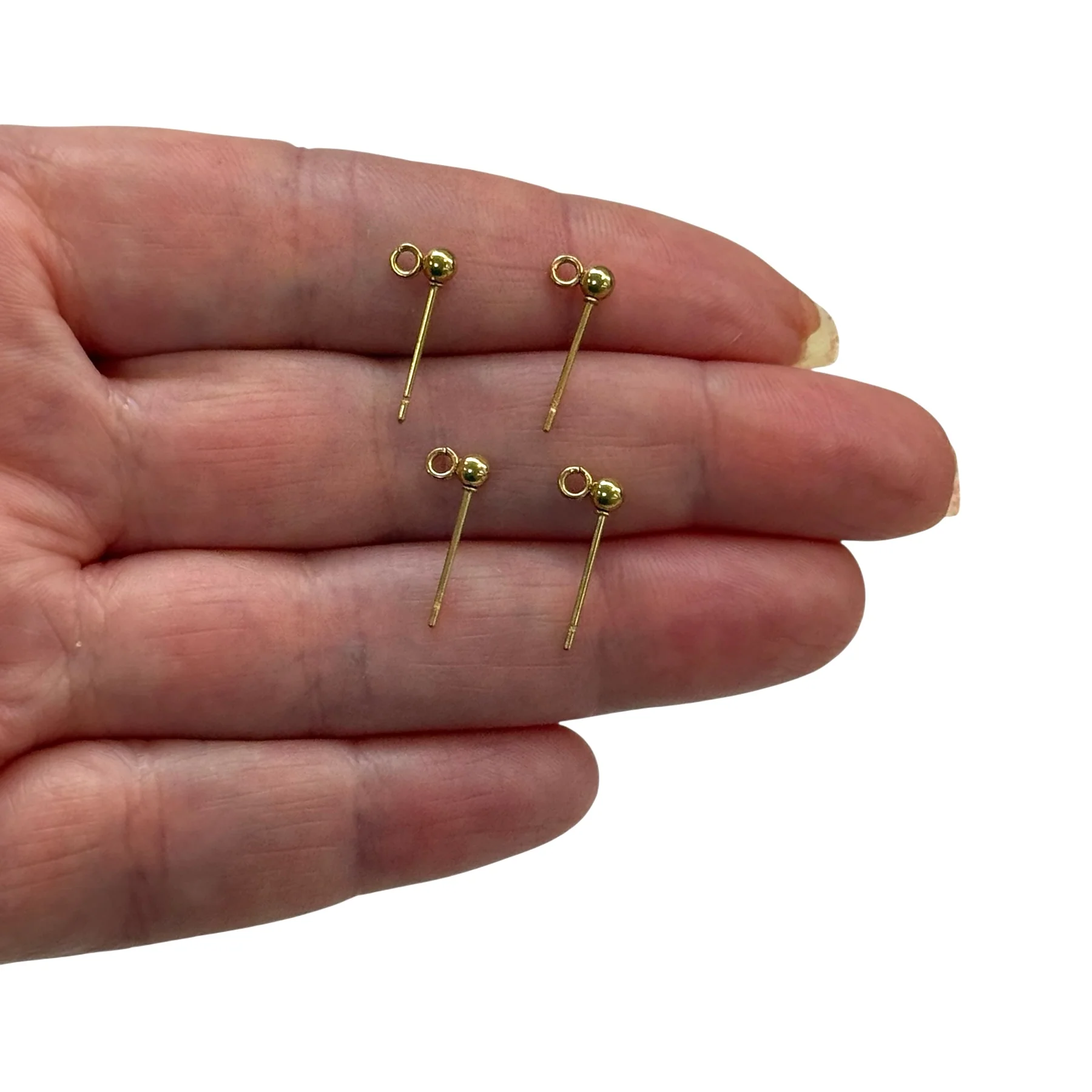 Stainless Steel 24Kt Gold Plated Ball Post Earrings, 3mm Ball Stud Earrings With Loop