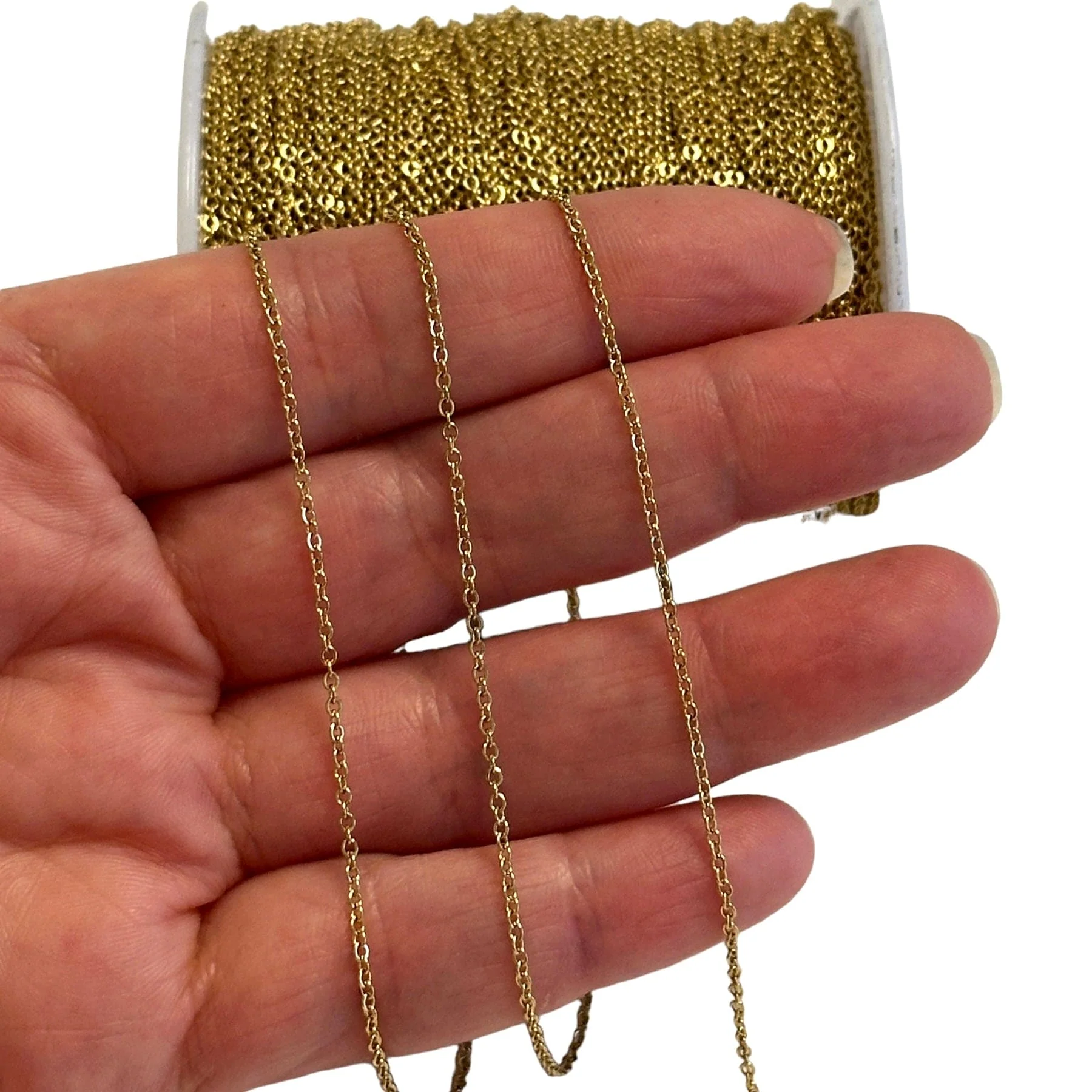 Waterproof Stainless Steel 24Kt PVD Gold Plated Cable Chain, PVD Gold Plated Soldered Stainless Steel Chain 1.5x2mm