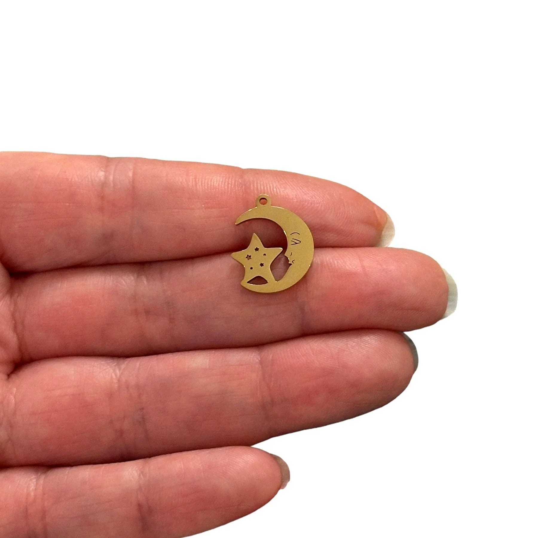 Stainless Steel 24Kt Gold Plated Crescent Moon& Star Charm