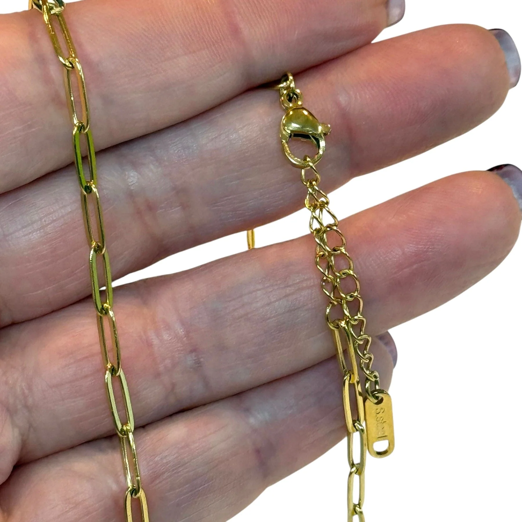 Waterproof Stainless Steel 24Kt PVD Gold Plated Paper Clip Chain Necklace, Ready Gold Paper Clip Chain Necklace