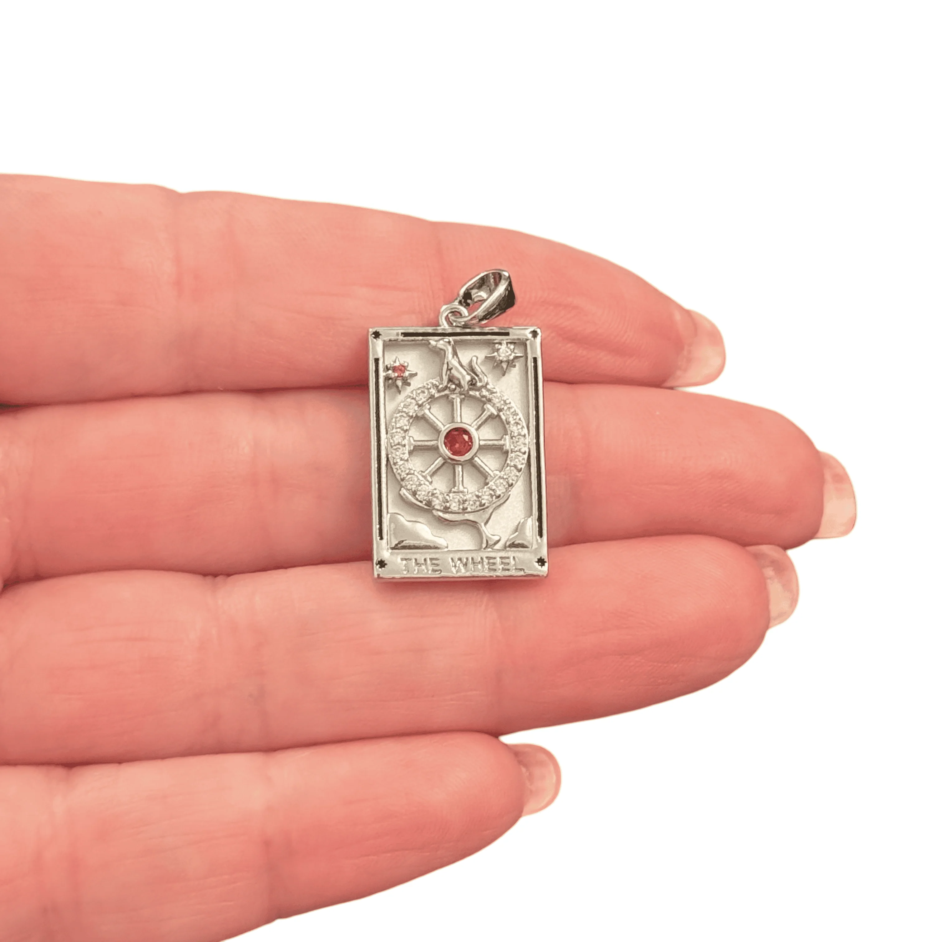 The Wheel Tarot Pendant Silver Plated CZ Pendant With Attached Bail