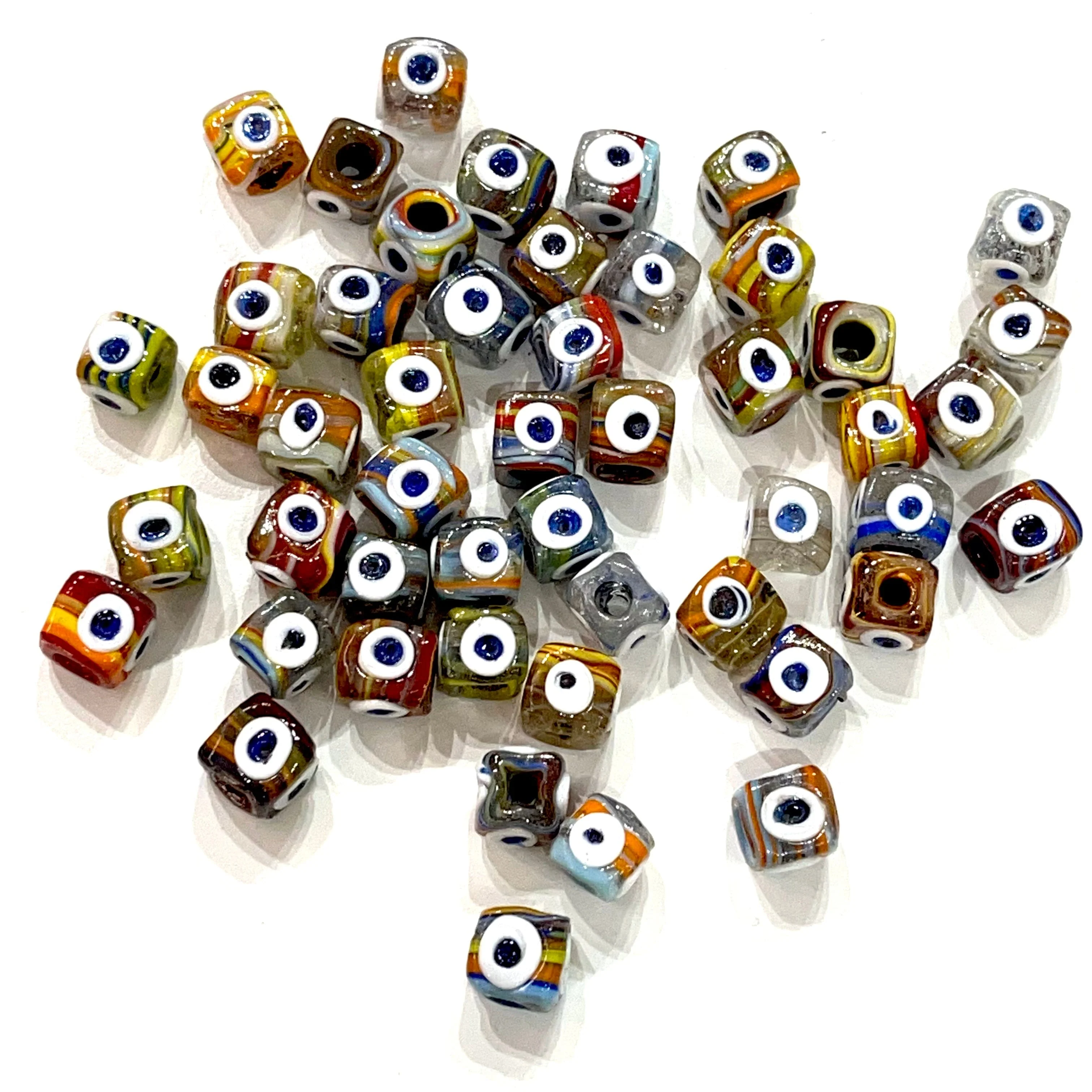 Traditional Turkish Artisan Handmade Cube Four Sided Evil Eye Glass Beads, Large Hole Glass Beads, 5 Beads in a pack - Image 4
