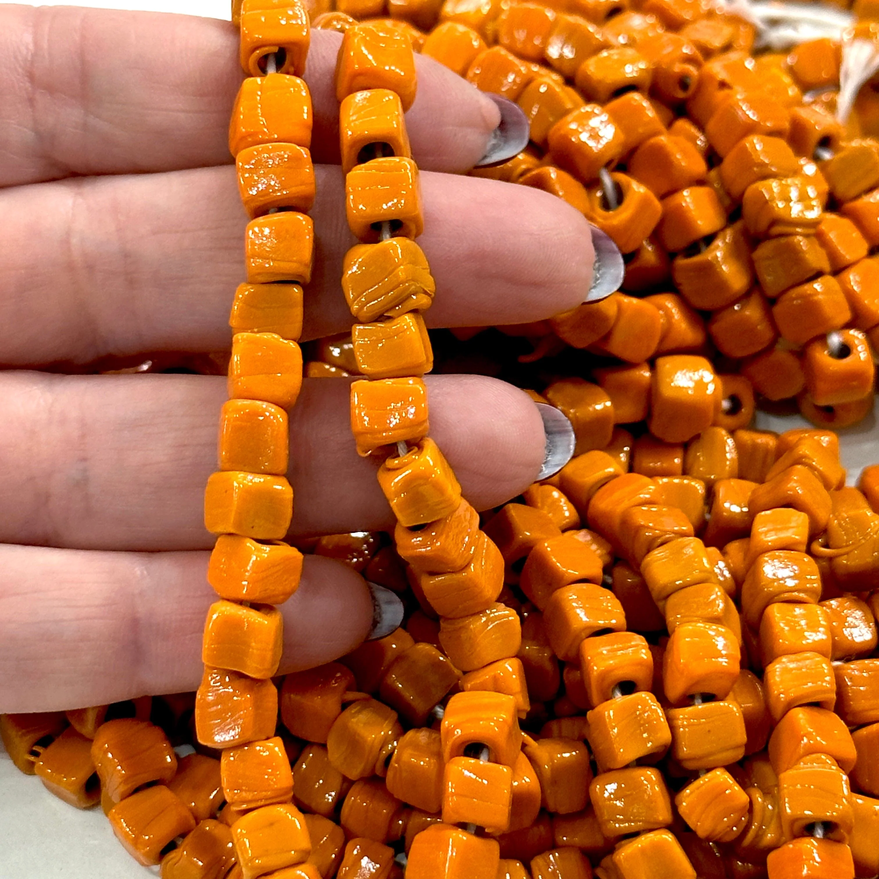 Traditional Turkish Artisan Handmade Cube Glass Beads, Large Hole Glass Beads, 50 Beads in a pack - Image 2