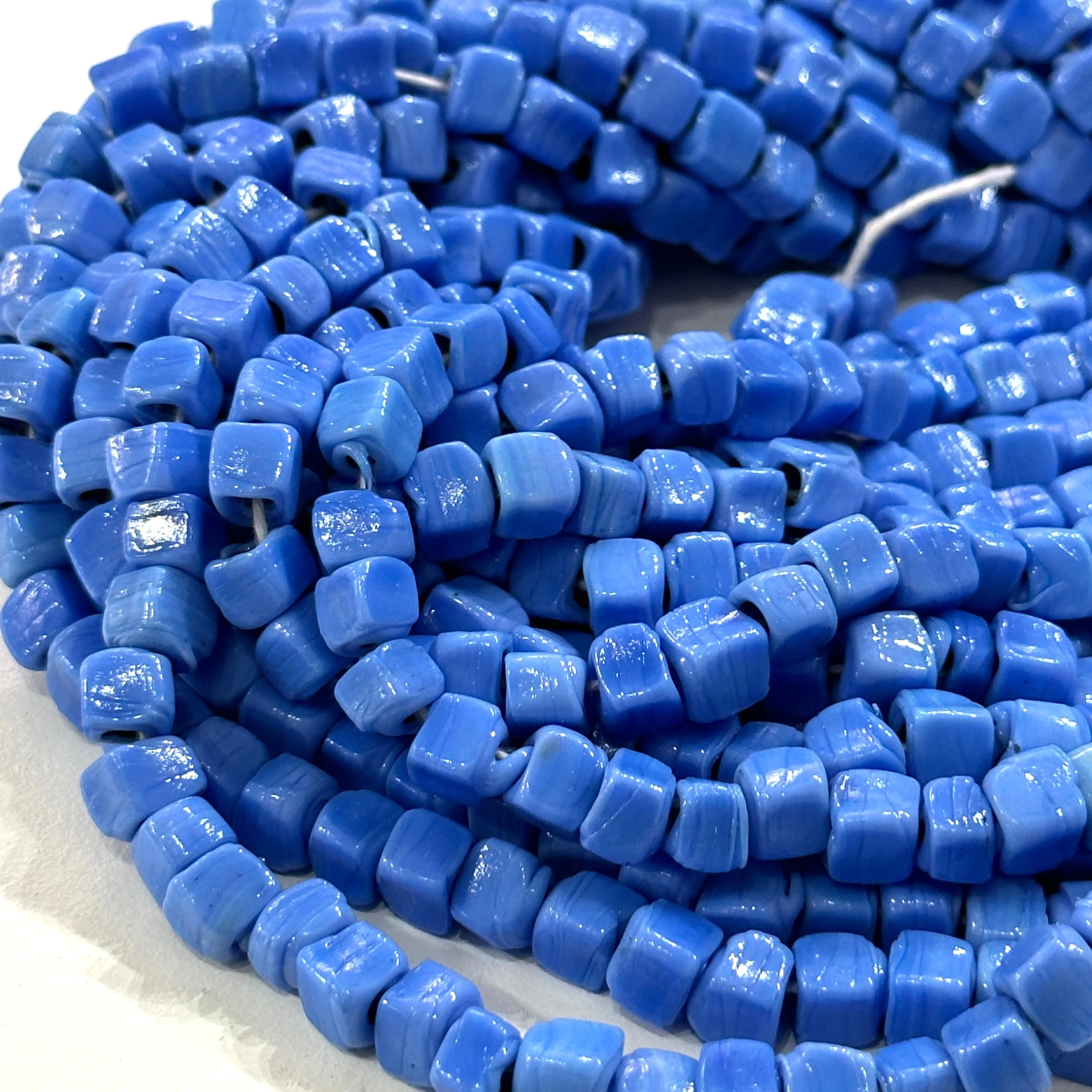 Traditional Turkish Artisan Handmade Cube Glass Beads, Large Hole Glass Beads, 50 Beads in a pack