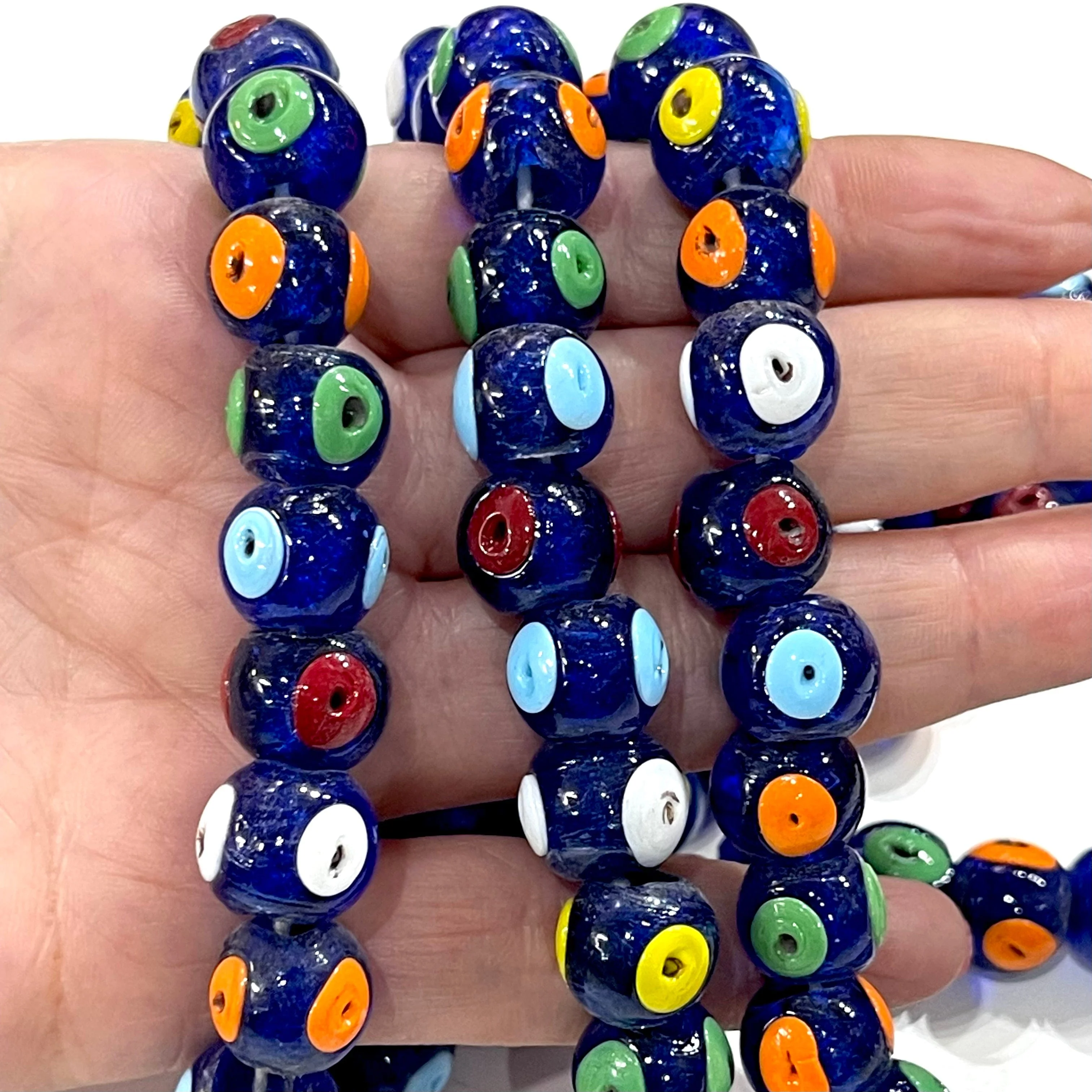 Traditional Turkish Artisan Handmade Glass Beads, Large Hole Glass Beads, 10 Beads in a pack - Image 2