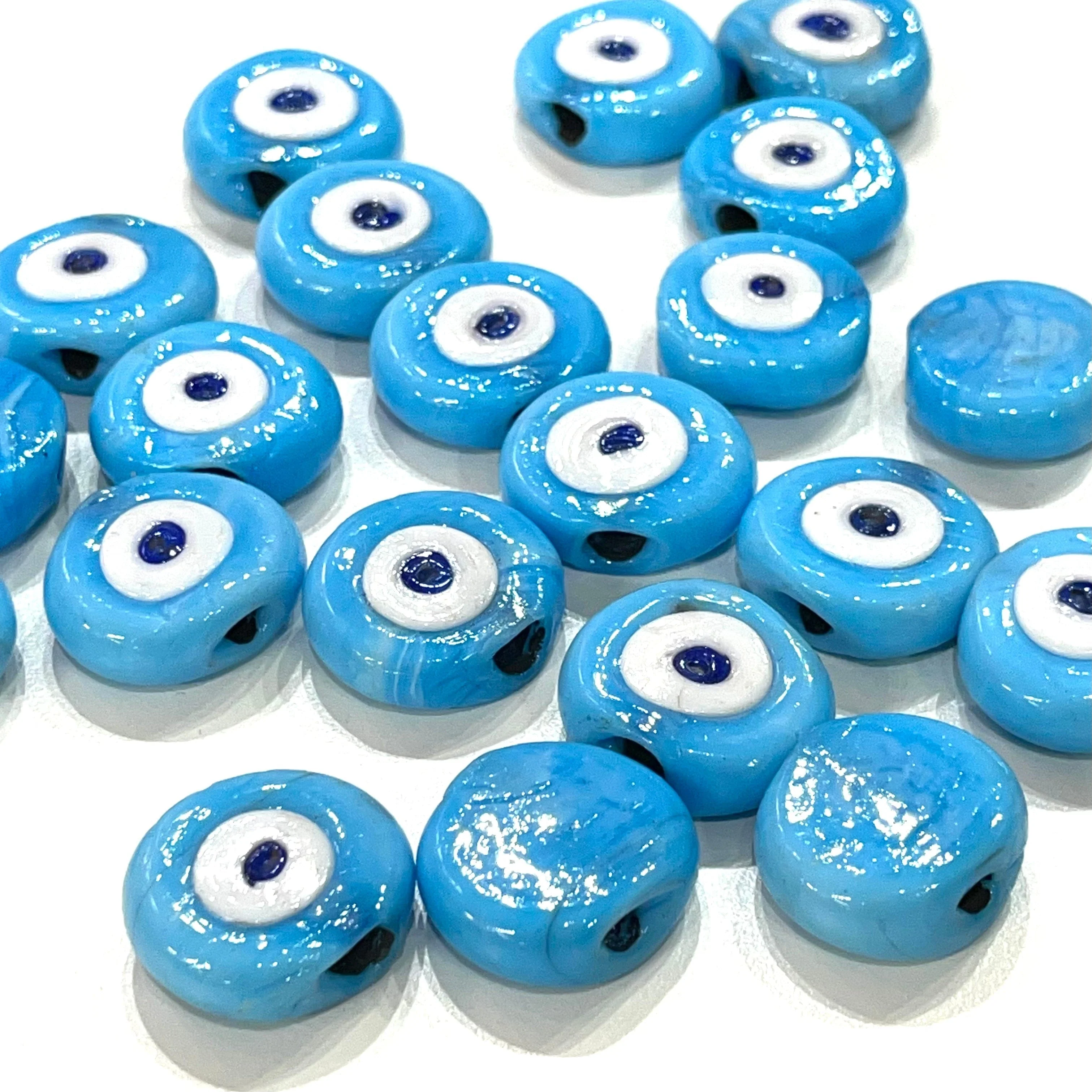 Traditional Turkish Artisan Handmade Glass Blue Evil Eye Beads, Large Hole Evil Eye Glass Beads, 50 Beads per pack - Image 2