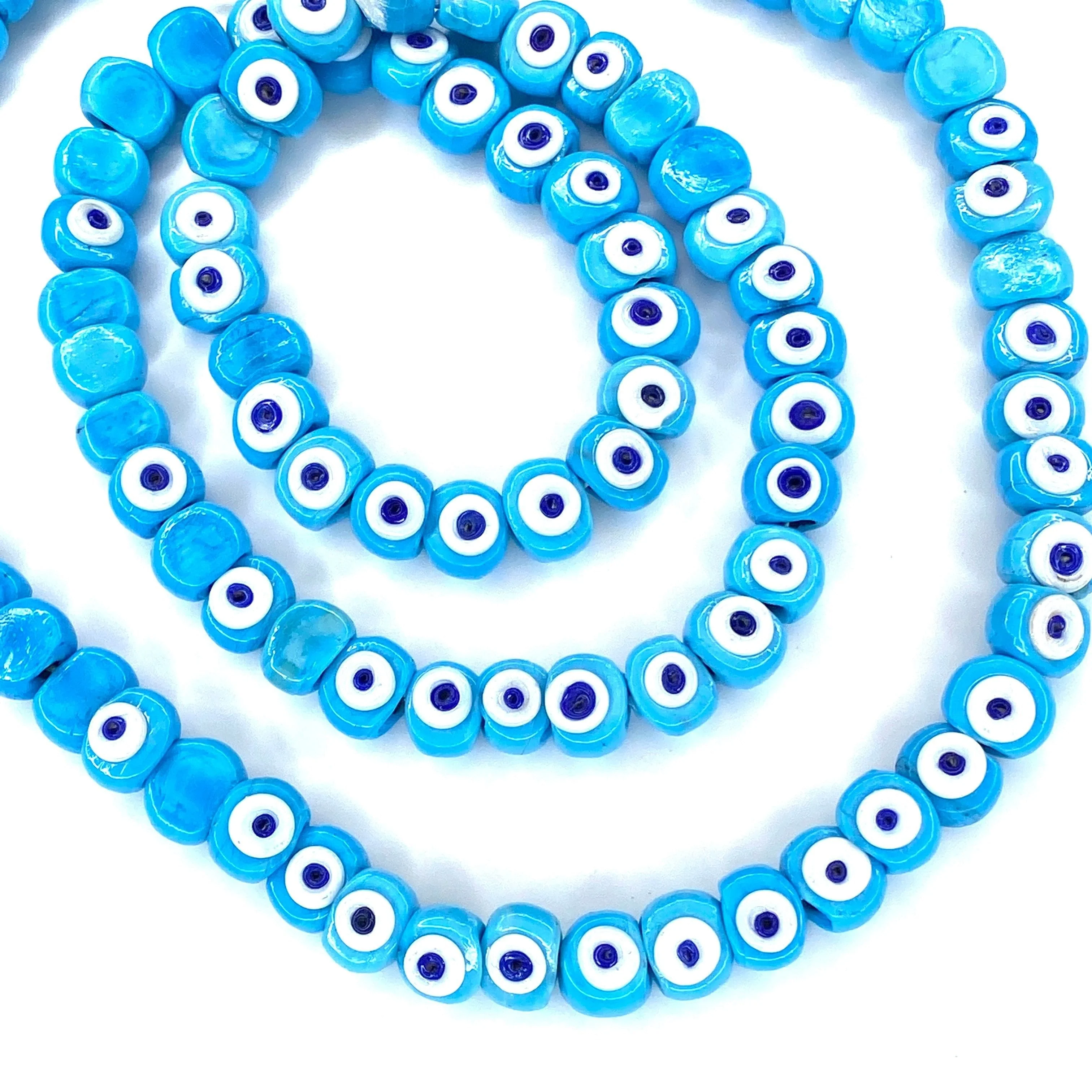 Traditional Turkish Artisan Handmade Glass Evil Eye Beads, Large Hole Evil Eye Glass Beads, 50 Beads per pack - Image 2