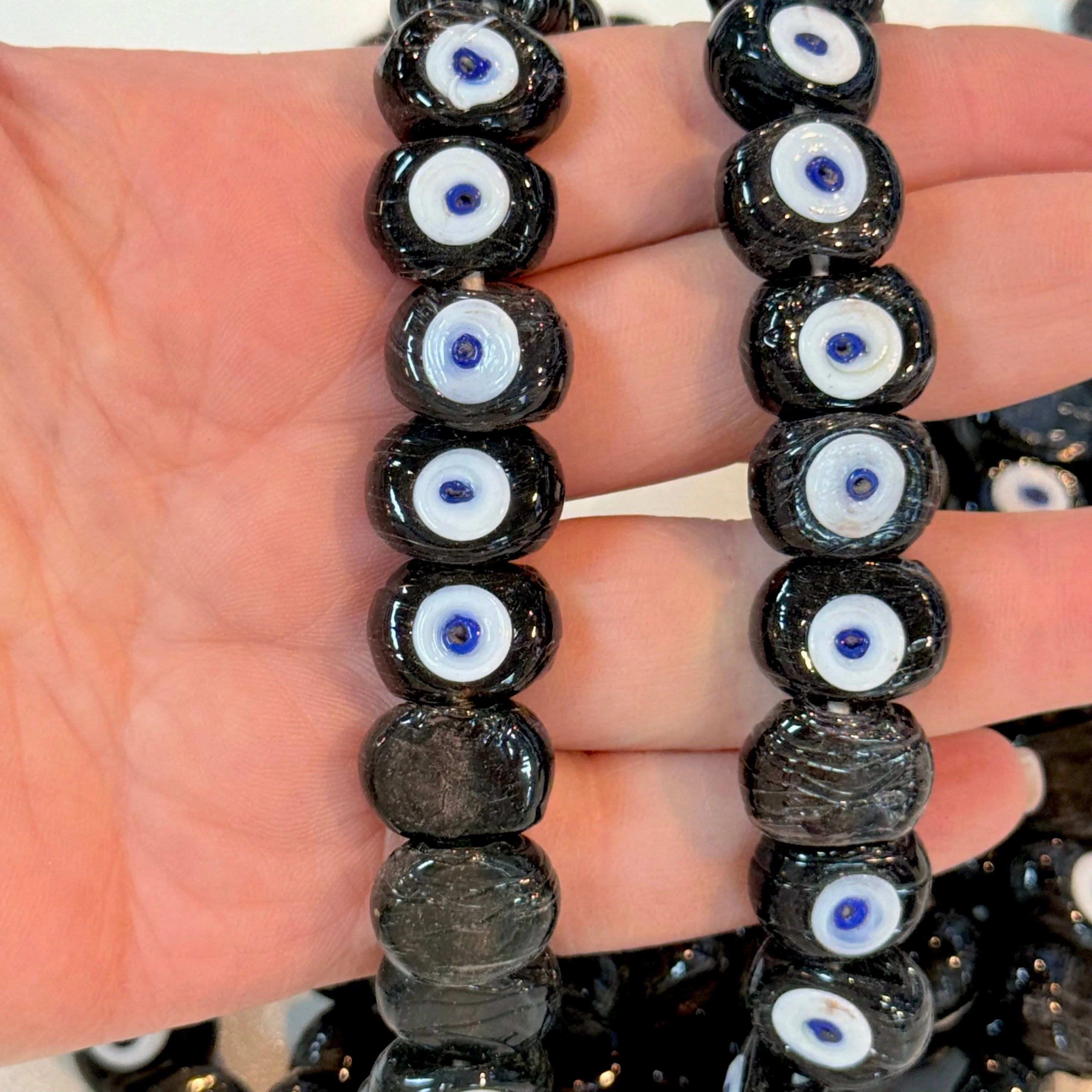Traditional Turkish Artisan Handmade Glass Evil Eye Beads, Large Hole Evil Eye Glass Beads, 5 Beads per pack