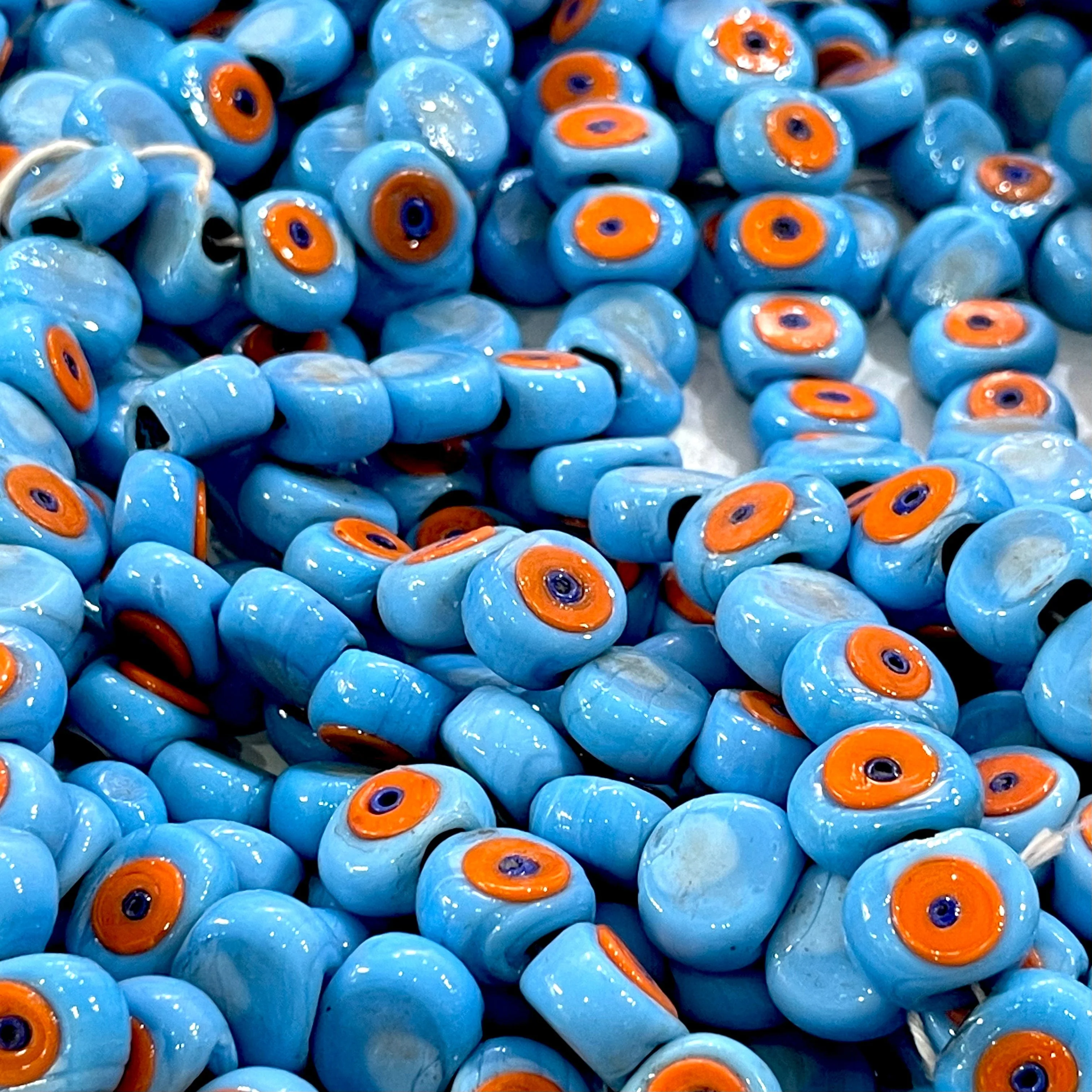 Traditional Turkish Artisan Handmade Glass Evil Eye Beads, Large Hole Evil Eye Glass Beads, 50 Beads per pack - Image 2