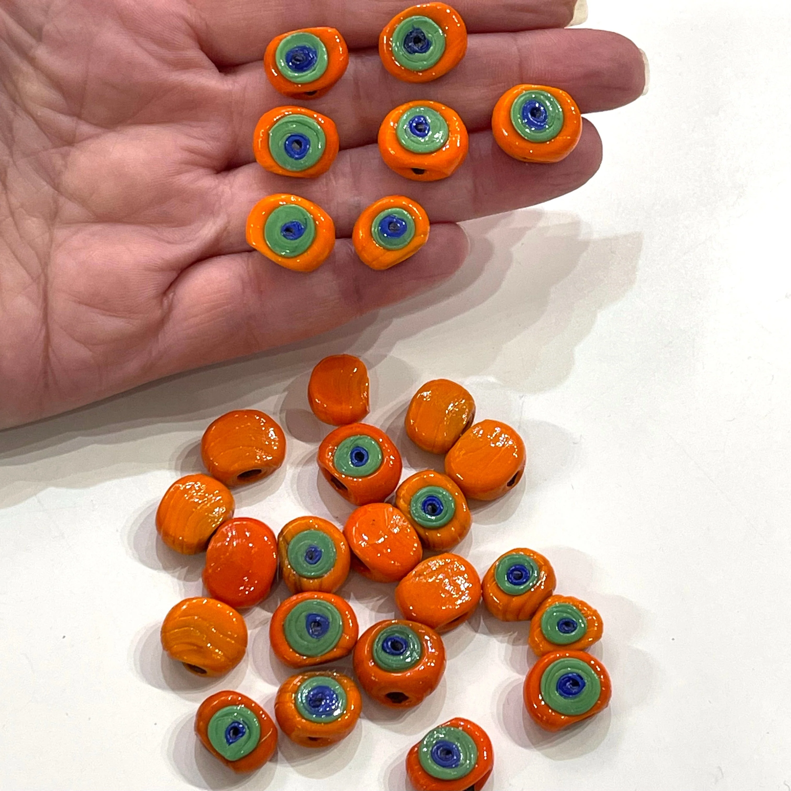 Traditional Turkish Artisan Handmade Glass Evil Eye Beads, Large Hole Evil Eye Glass Beads, 50 Beads per pack